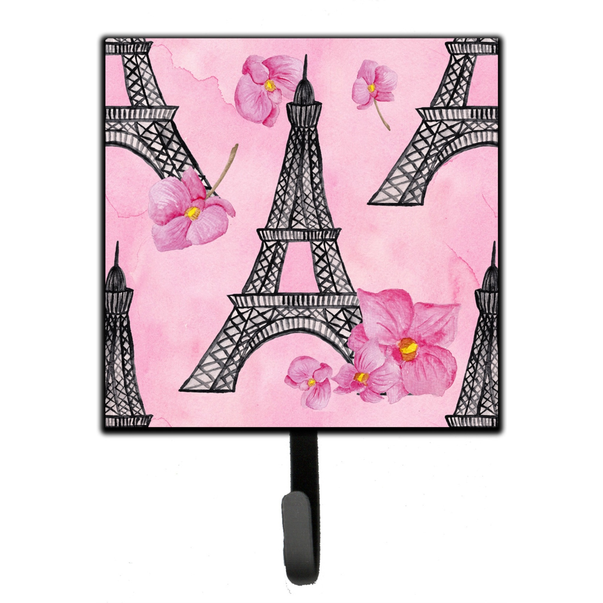 &quotCaroline's Treasures Watercolor Pink Flowers and Eiffel Tower Wall Hook, Small, Multicolor"