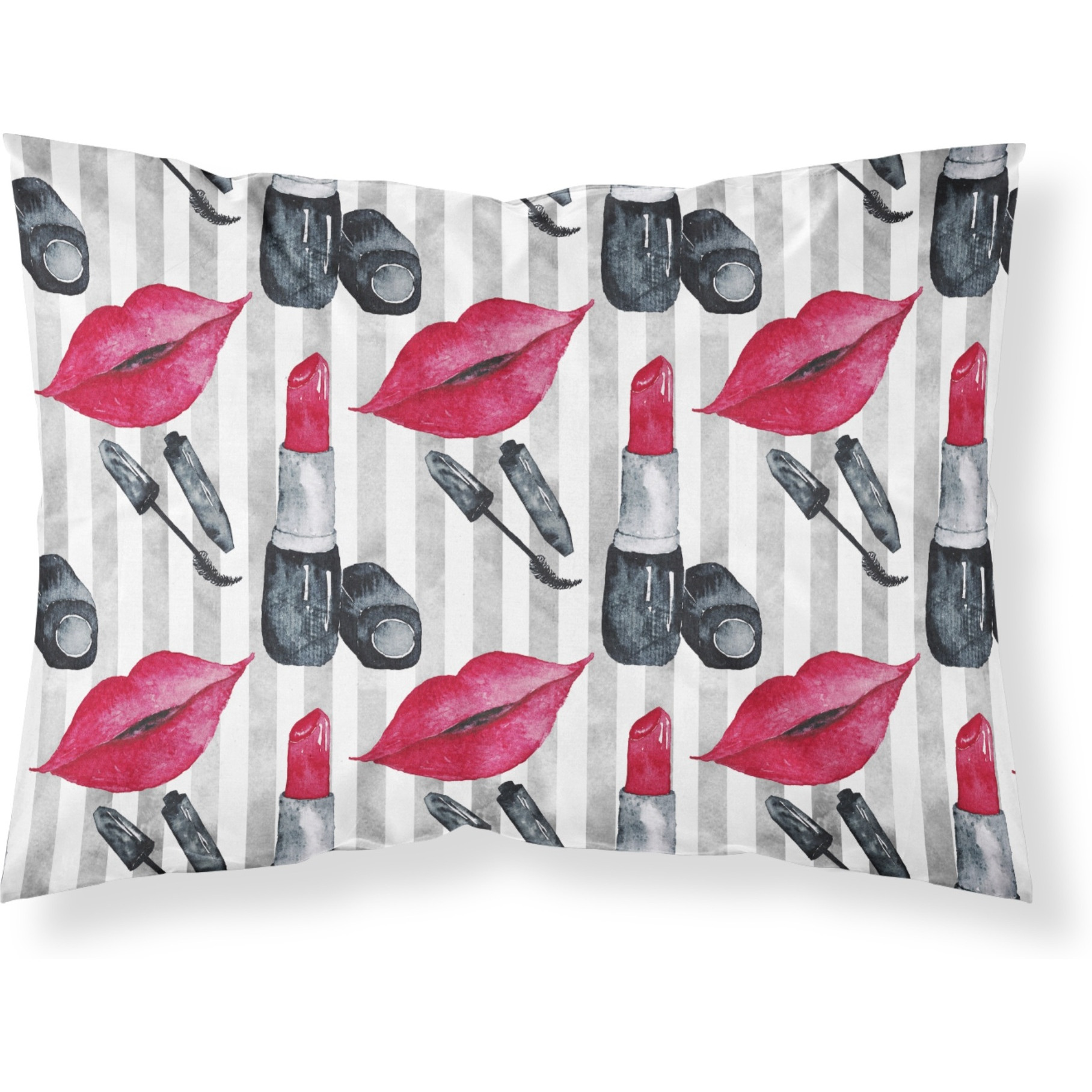 &quotCaroline's Treasures Watercolor Lipstick and Grey Stripes Pillowcase, Standard, Multicolor"