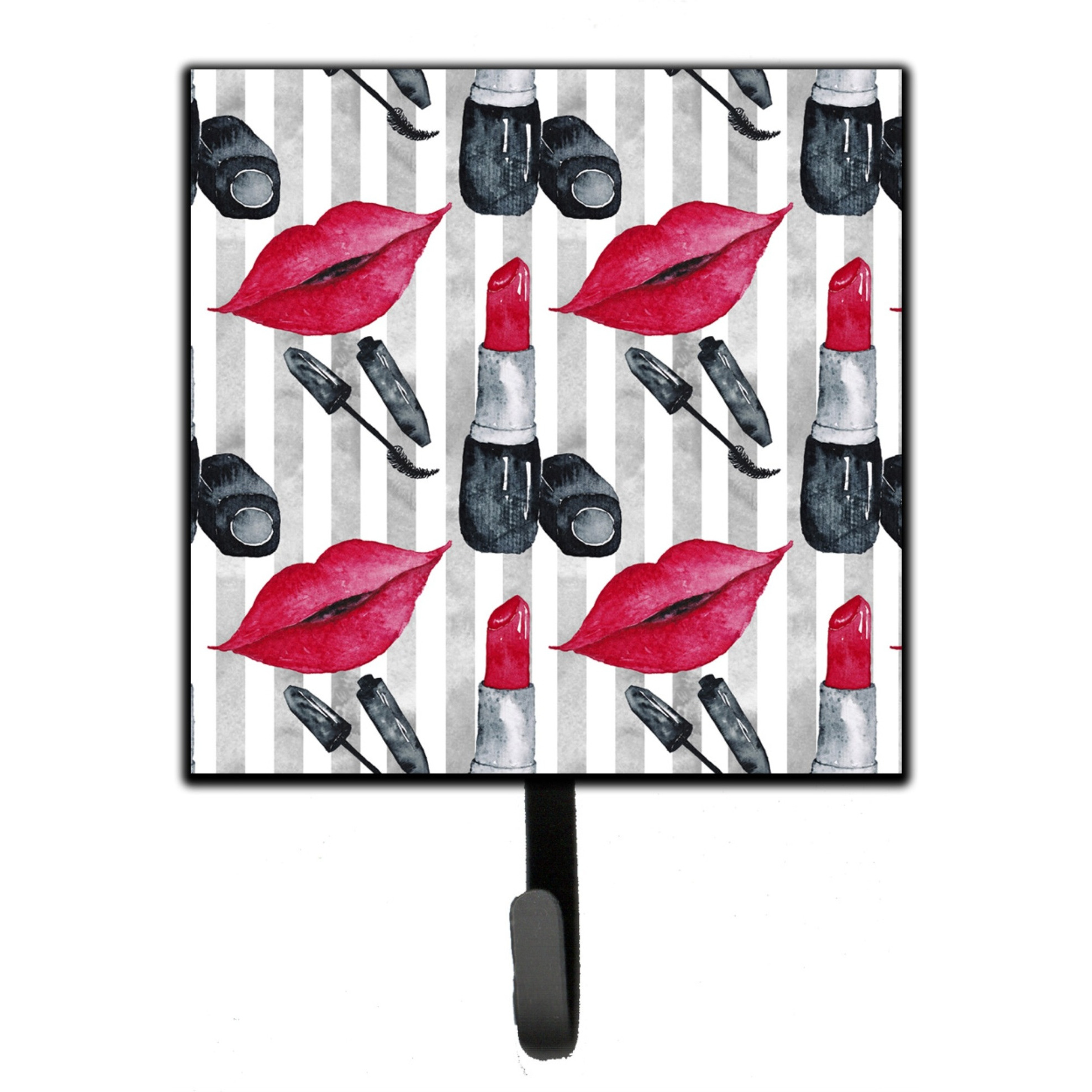 &quotCaroline's Treasures Watercolor Lipstick and Grey Stripes Wall Hook, Small, Multicolor"
