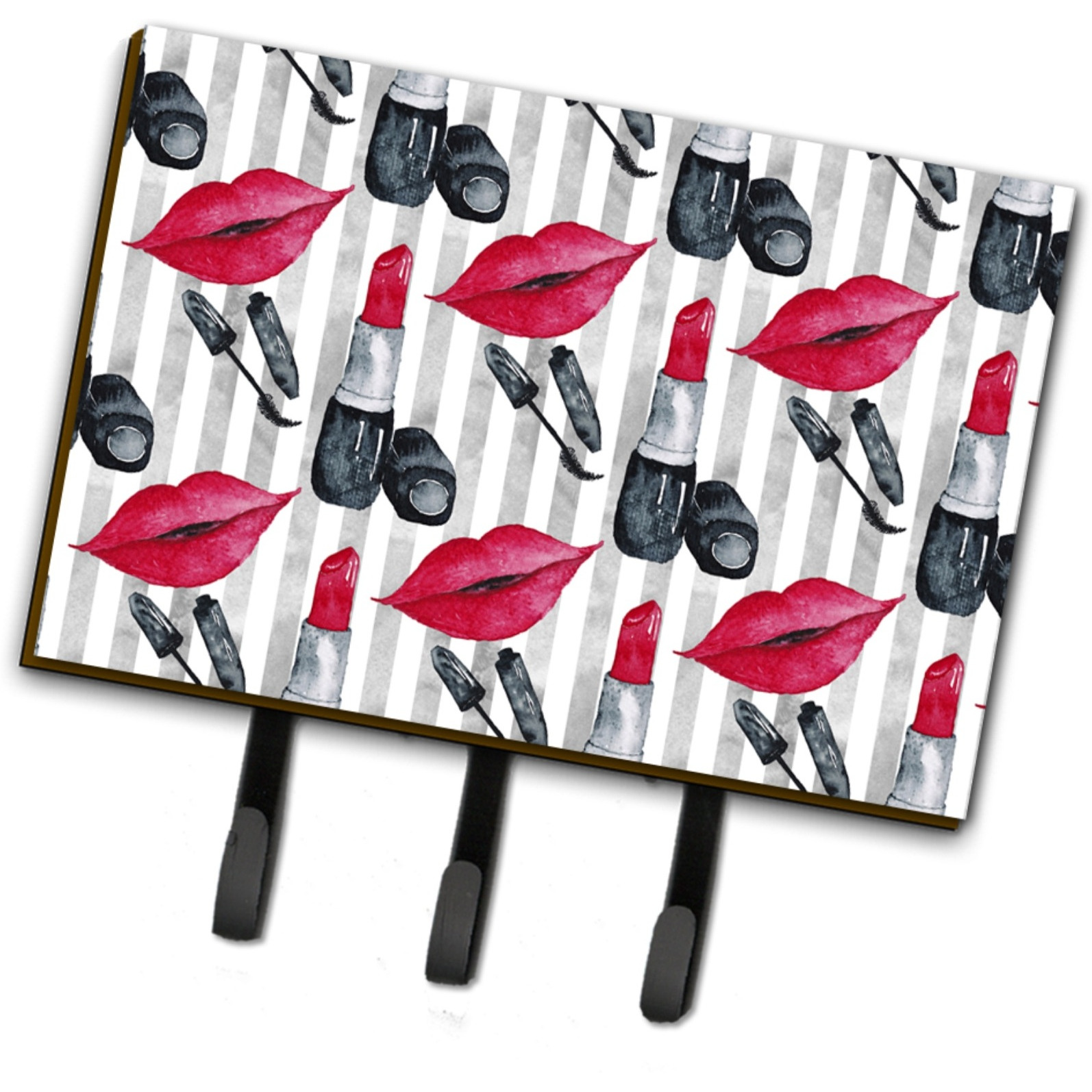 &quotCaroline's Treasures Watercolor Lipstick and Grey Stripes Wall Hook, Triple, Multicolor"