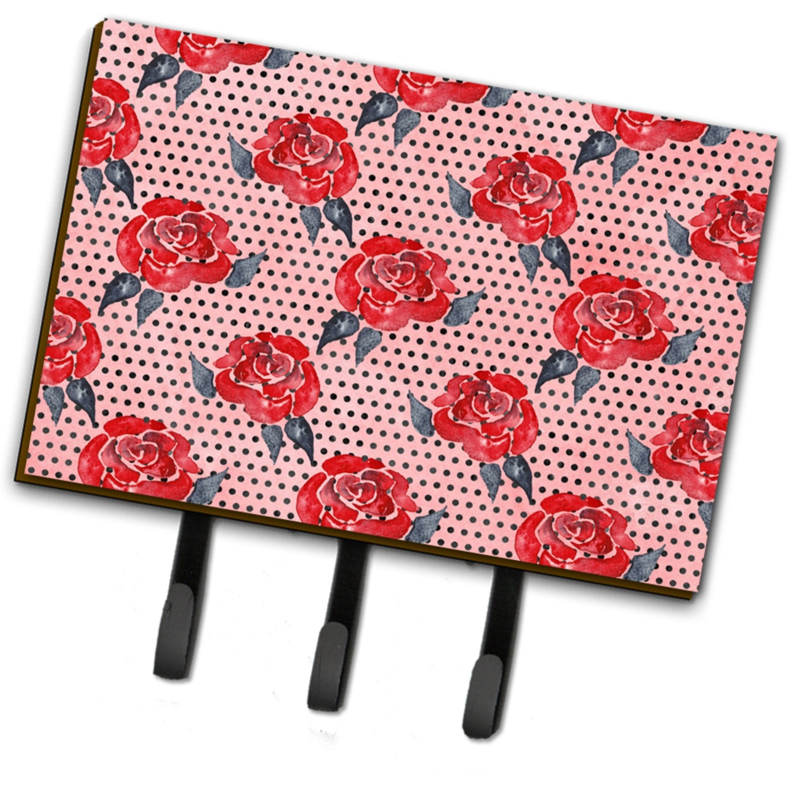 &quotCaroline's Treasures Watercolor Red Roses and Polka dots Wall Hook, Triple, Multicolor"