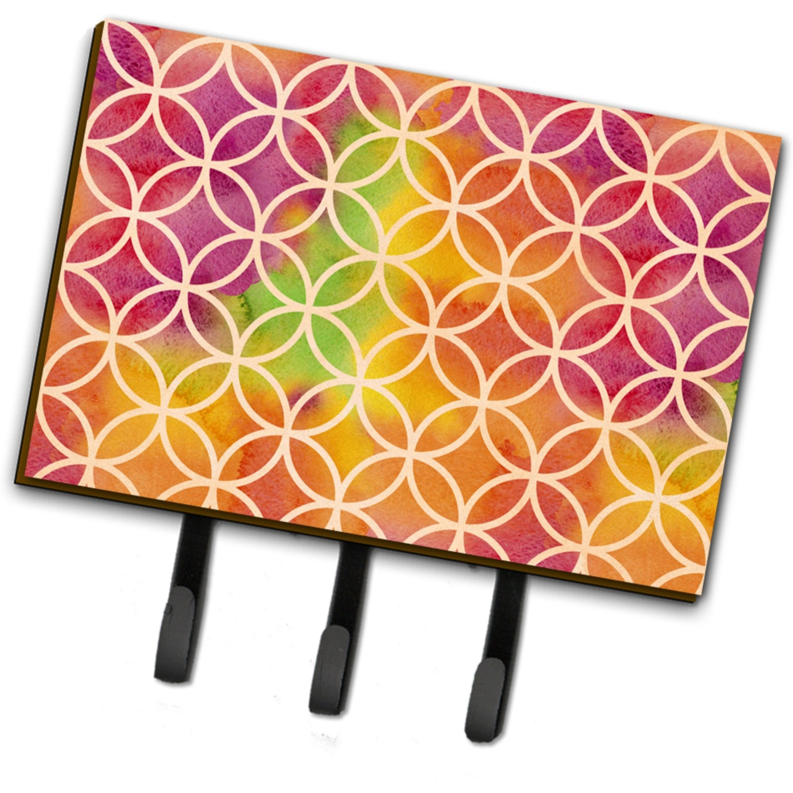 &quotCaroline's Treasures Watercolor Rainbow Geometric Circles Wall Hook, Triple, Multicolor"