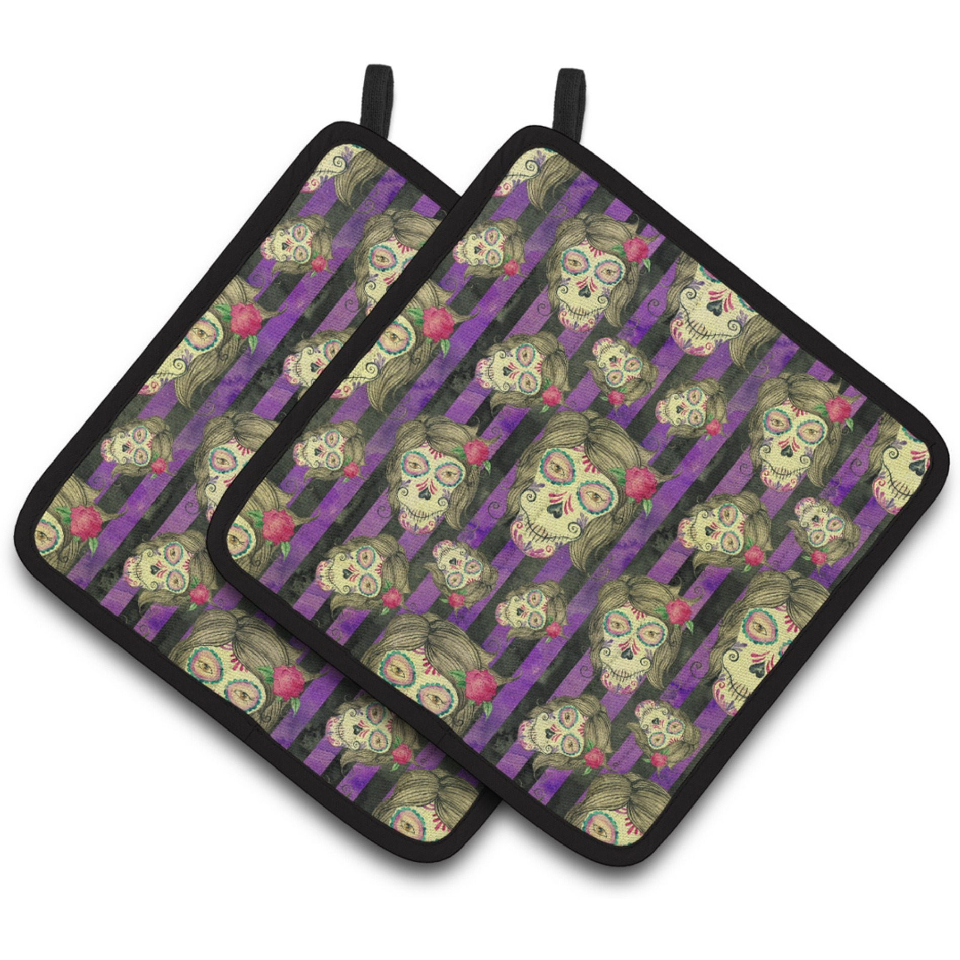 &quotCaroline's Treasures Watercolor Day of the Dead Halloween Decorated Pot Holder, 7.5"" x 7.5"", Multicolor"