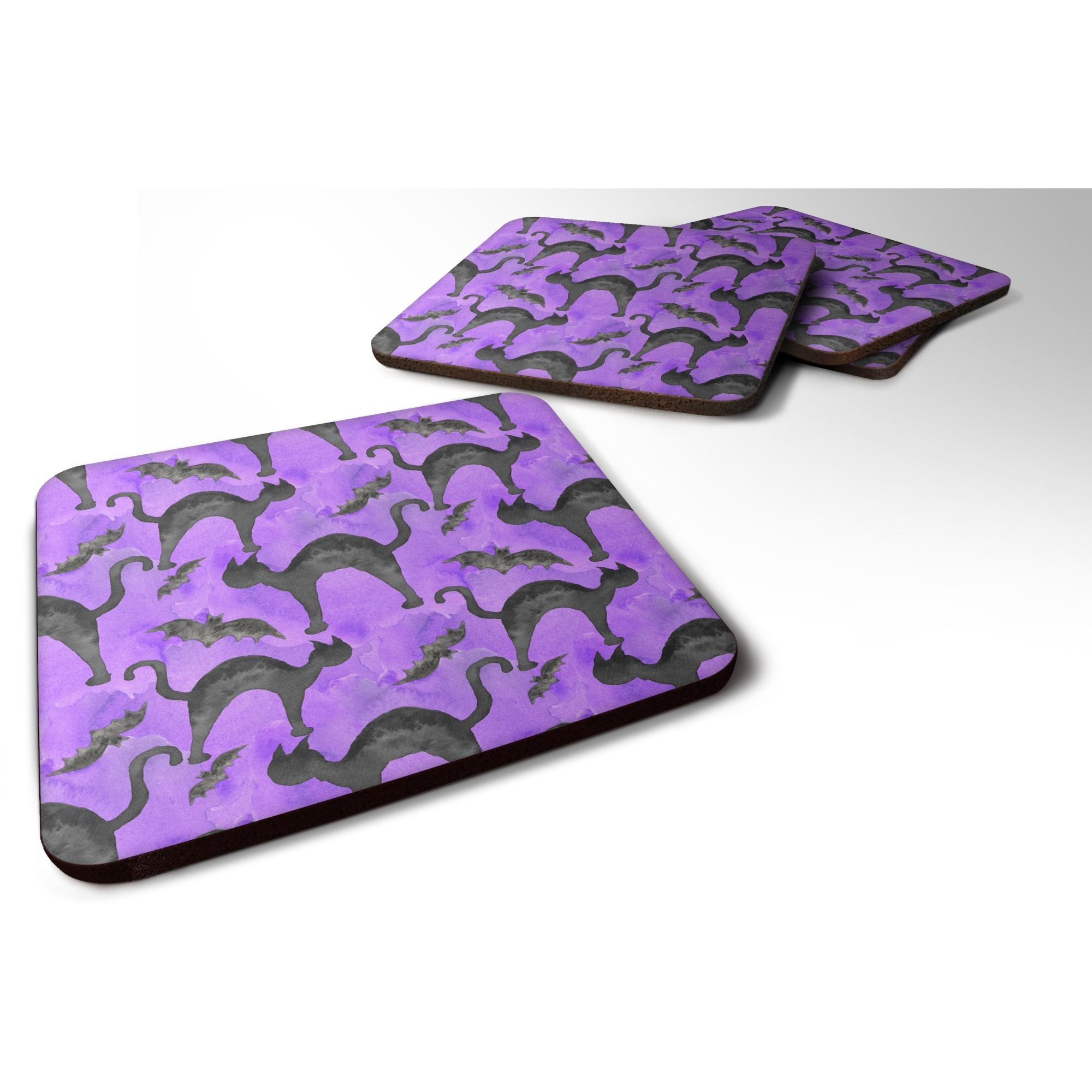 &quotCaroline's Treasures Watecolor Halloween Black Cats on Purple Decorative coasters, 3.5, Multicolor"