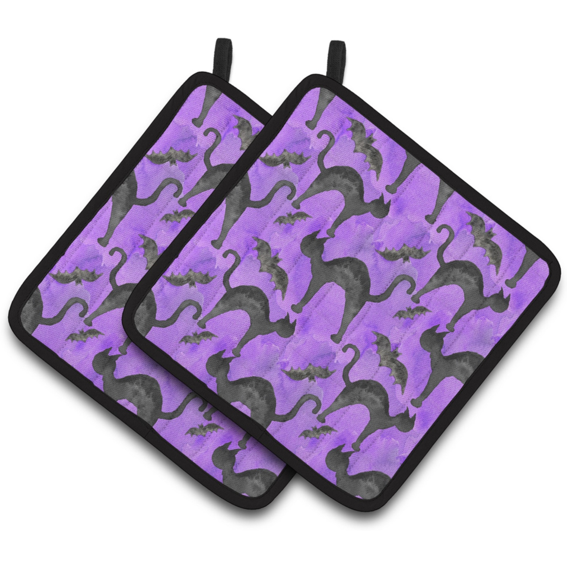&quotCaroline's Treasures Watercolor Halloween Black Cats on Purple Decorated Pot Holder, 7.5"" x 7.5"", Multicolor"