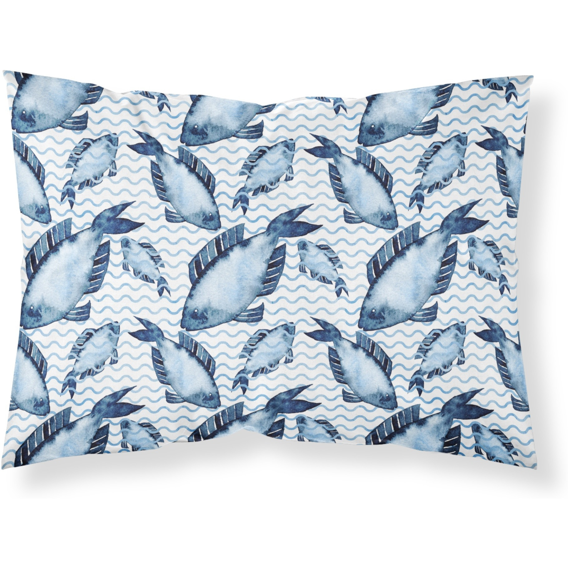 &quotCaroline's Treasures Beach Watercolor Fishes Printed, Polyester, 250 Thread count, Envelope closure Pillowcase, Standard, Multicolor"