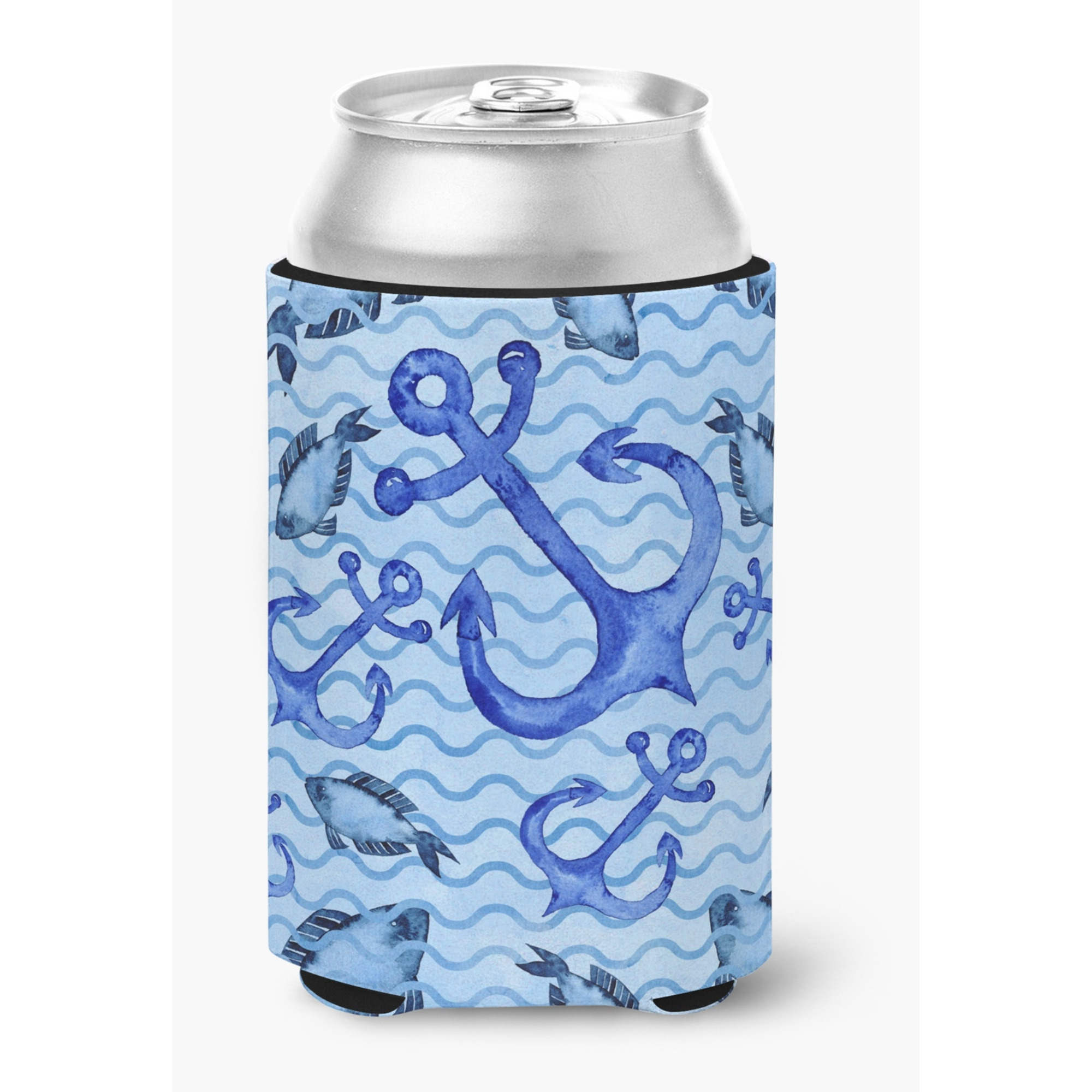 &quotCaroline's Treasures Beach Watercolor Anchors and Fish Decorative Can Hugger, Multicolor"