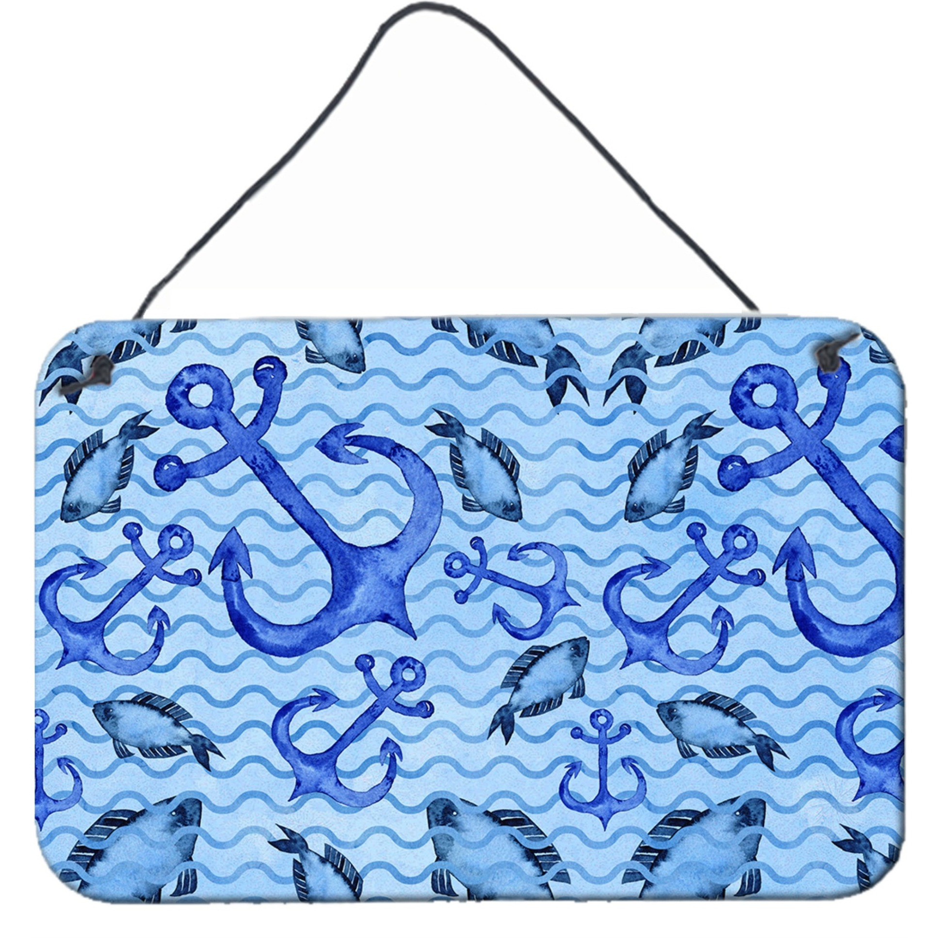 &quotCaroline's Treasures Beach Watercolor Anchors and Fish Metal Print, 8"" H x 12"" W, Multicolor"