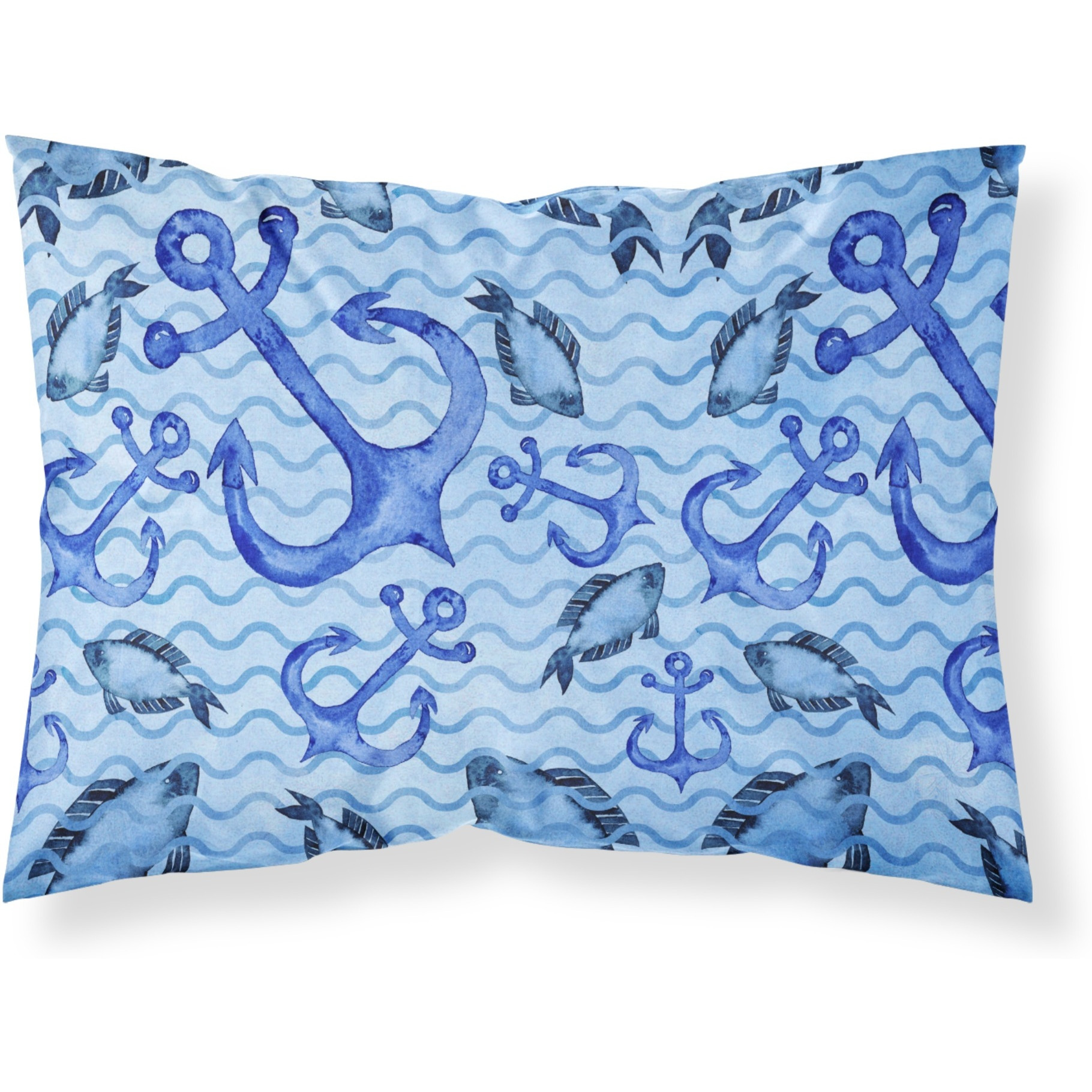 &quotCaroline's Treasures Beach Watercolor Anchors and Fish Pillowcase, Standard, Multicolor"