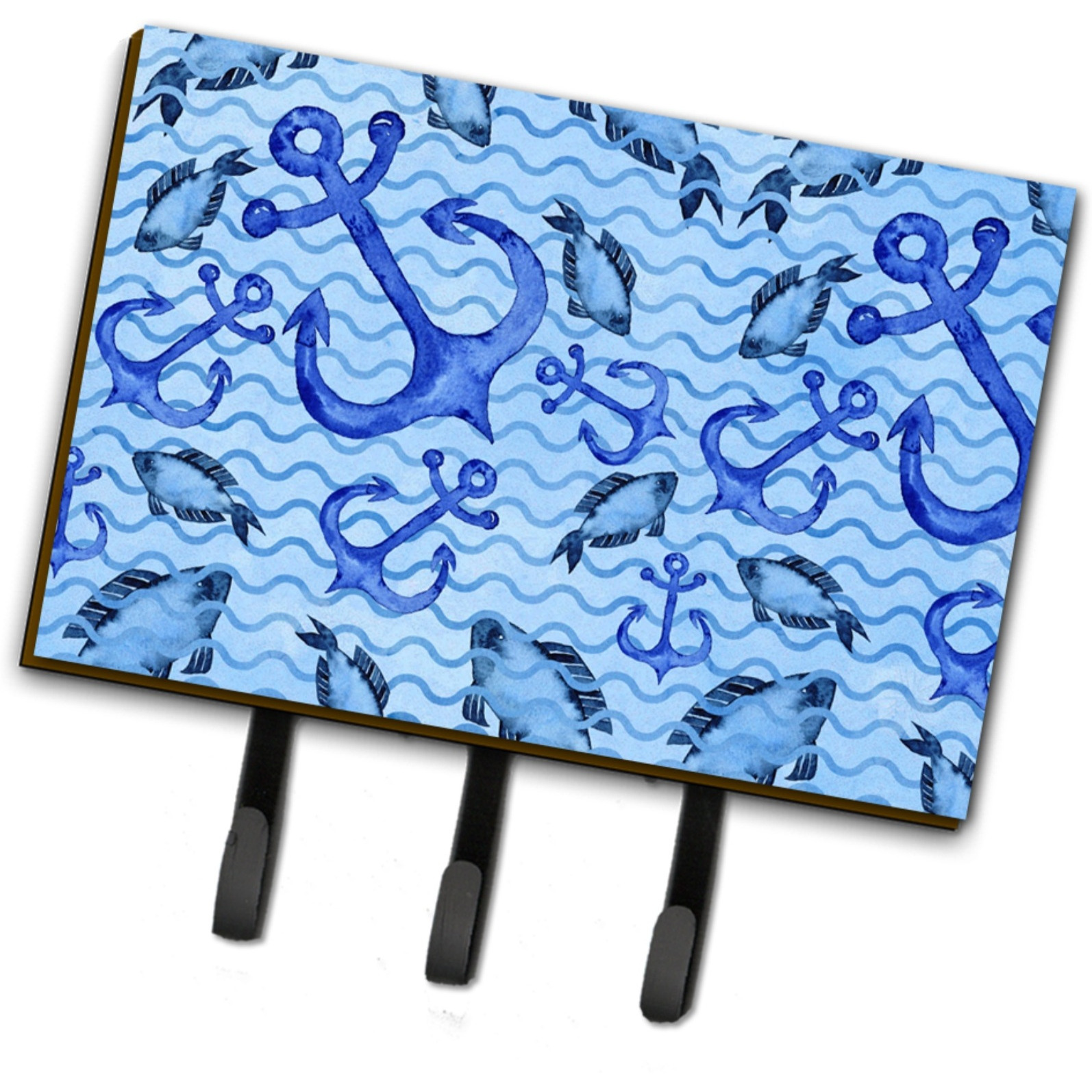 &quotCaroline's Treasures Beach Watercolor Anchors and Fish Wall Hook, Triple, Multicolor"