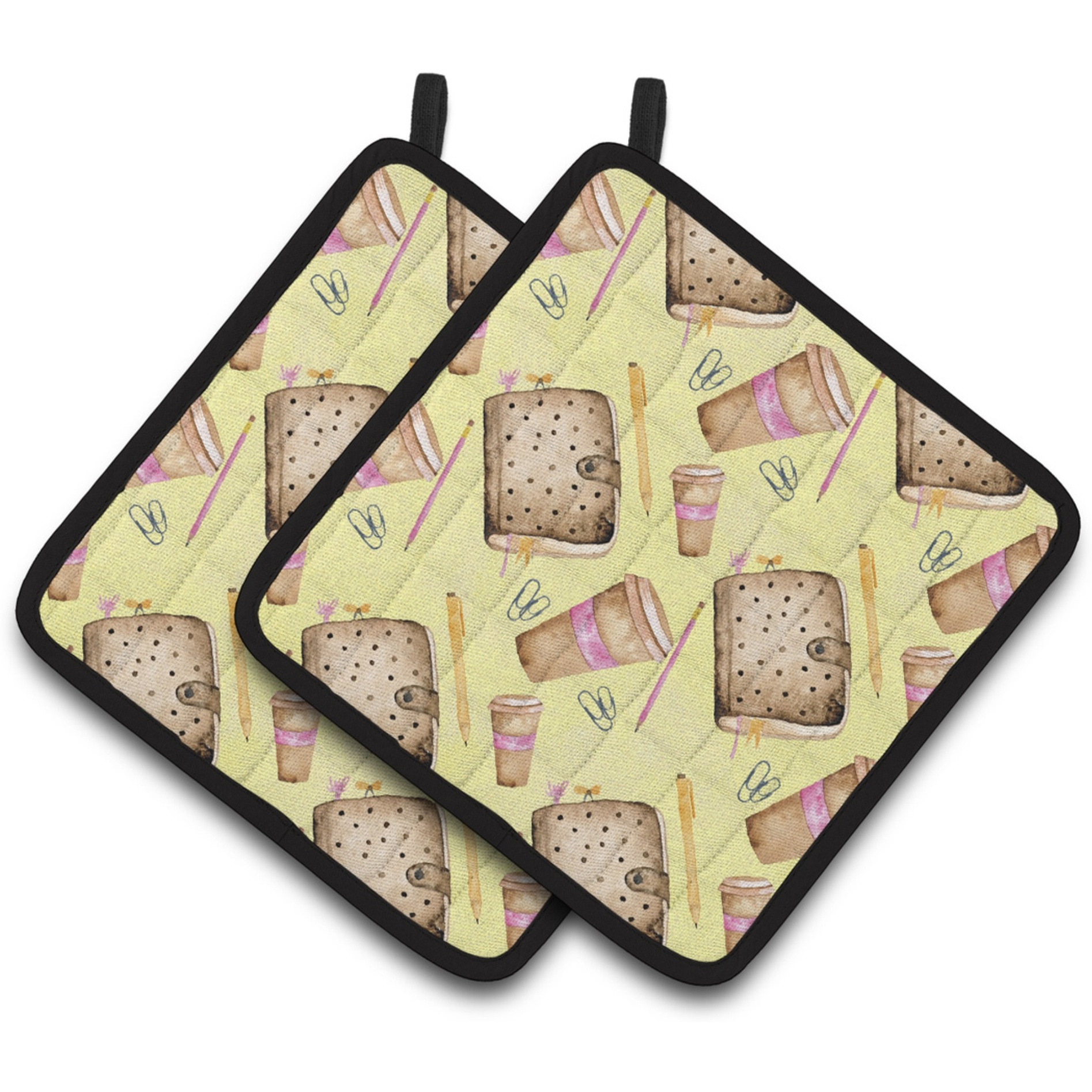 &quotCaroline's Treasures Watercolor Coffee and Journal Decorated Pot Holder, 7.5"" x 7.5"", Multicolor"