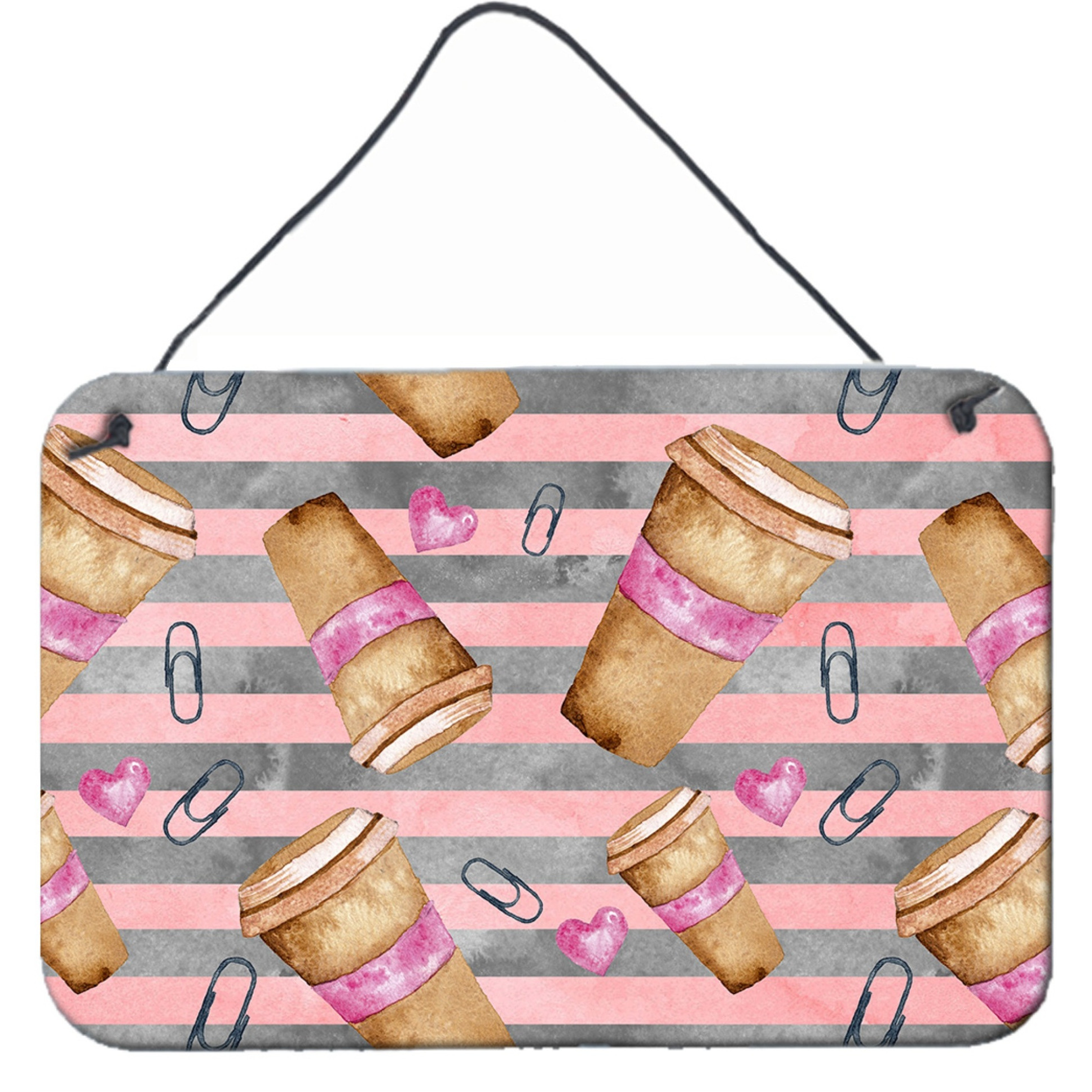 &quotCaroline's Treasures Watercolor Coffee and Paper Clips Metal Print, 8"" H x 12"" W, Multicolor"