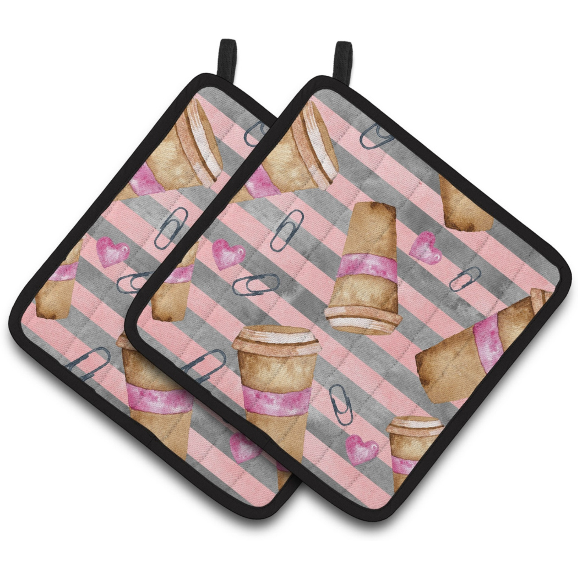 &quotCaroline's Treasures Watercolor Coffee and Paper Clips Decorated Pot Holder, 7.5"" x 7.5"", Multicolor"
