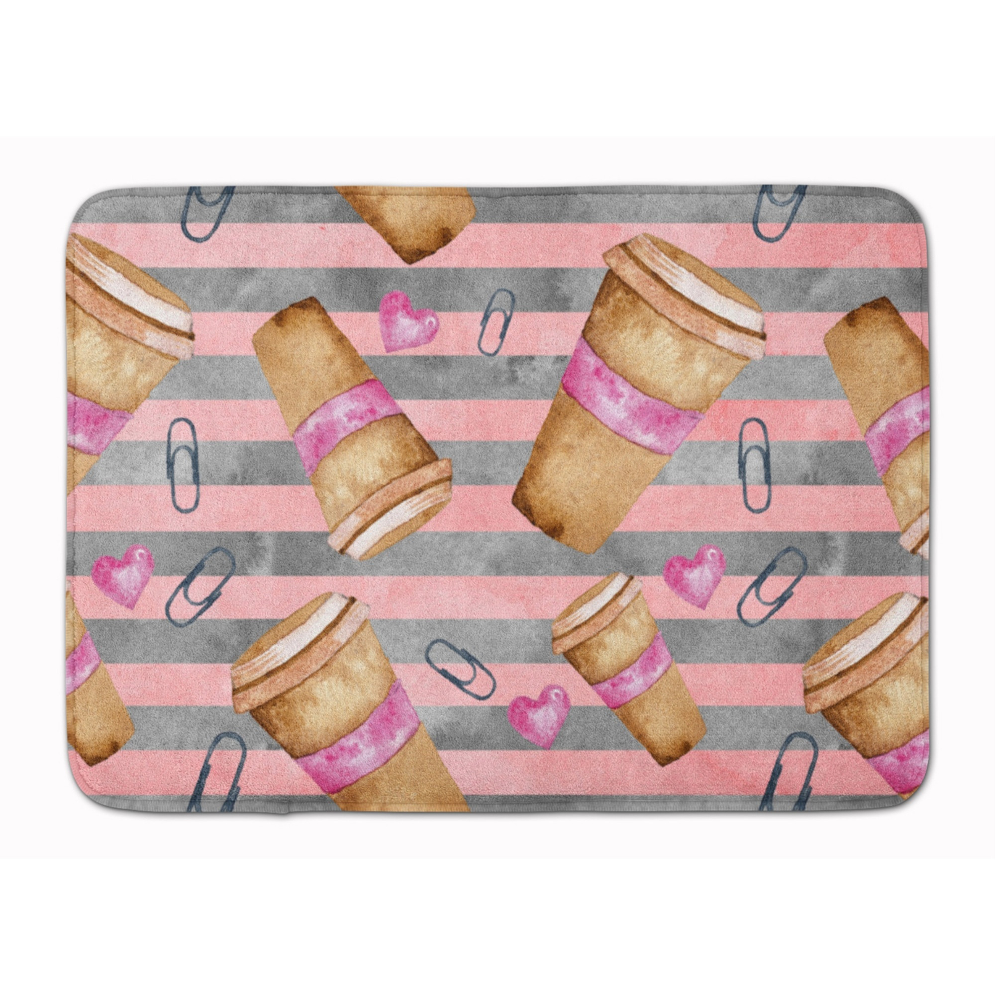 &quotCaroline's Treasures Watercolor Coffee and Paper Clips Floor Mat, 19"" H x 27"" W, Multicolor"