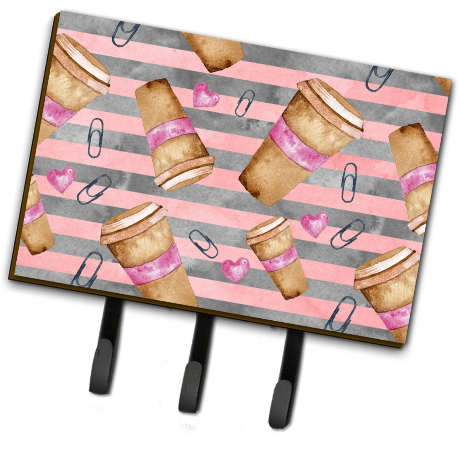 &quotCaroline's Treasures Watercolor Coffee and Paper Clips Wall Hook, Triple, Multicolor"
