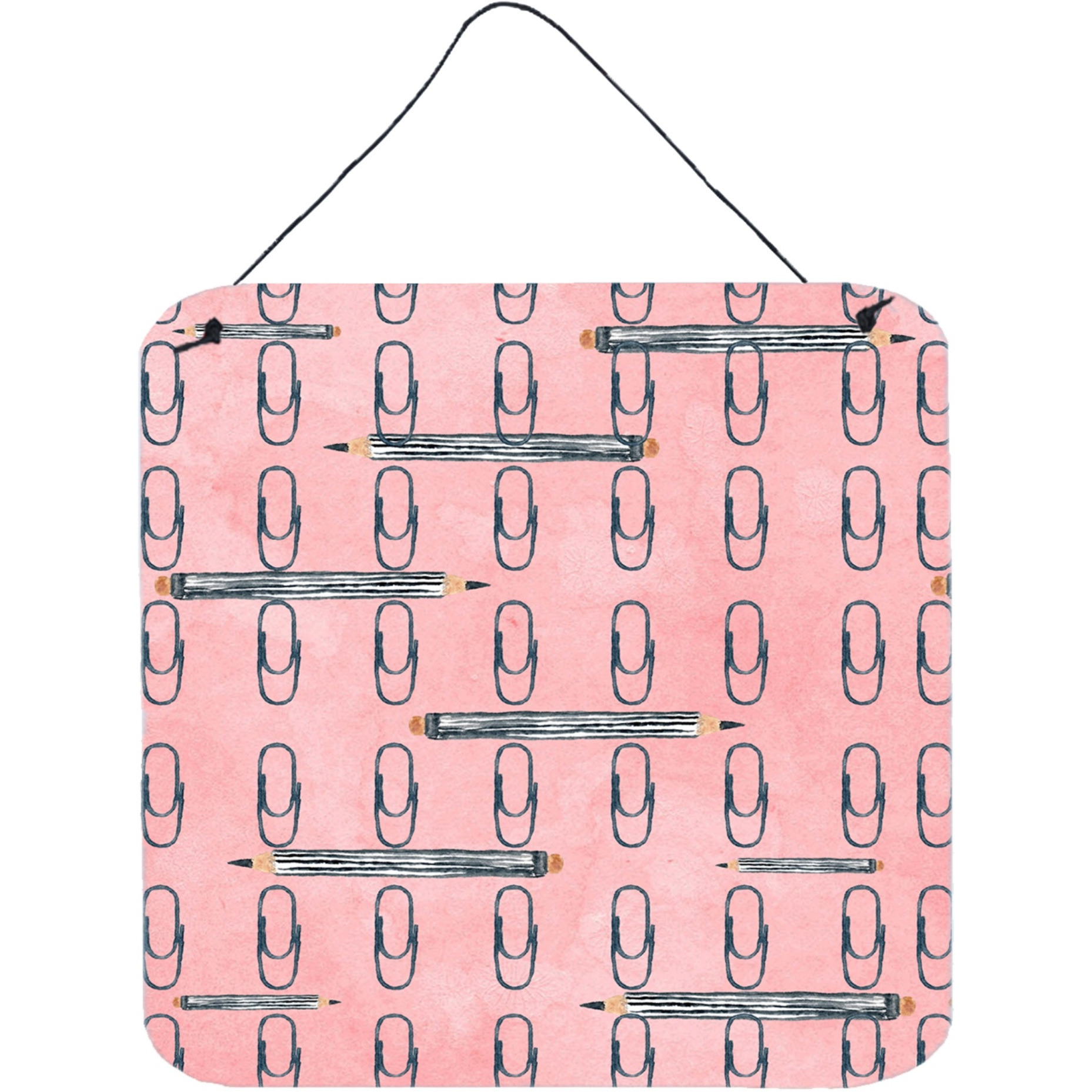 &quotCaroline's Treasures Watercolor Organized Paper Clips Pink Metal Print, 6"" H x 6"" W, Multicolor"