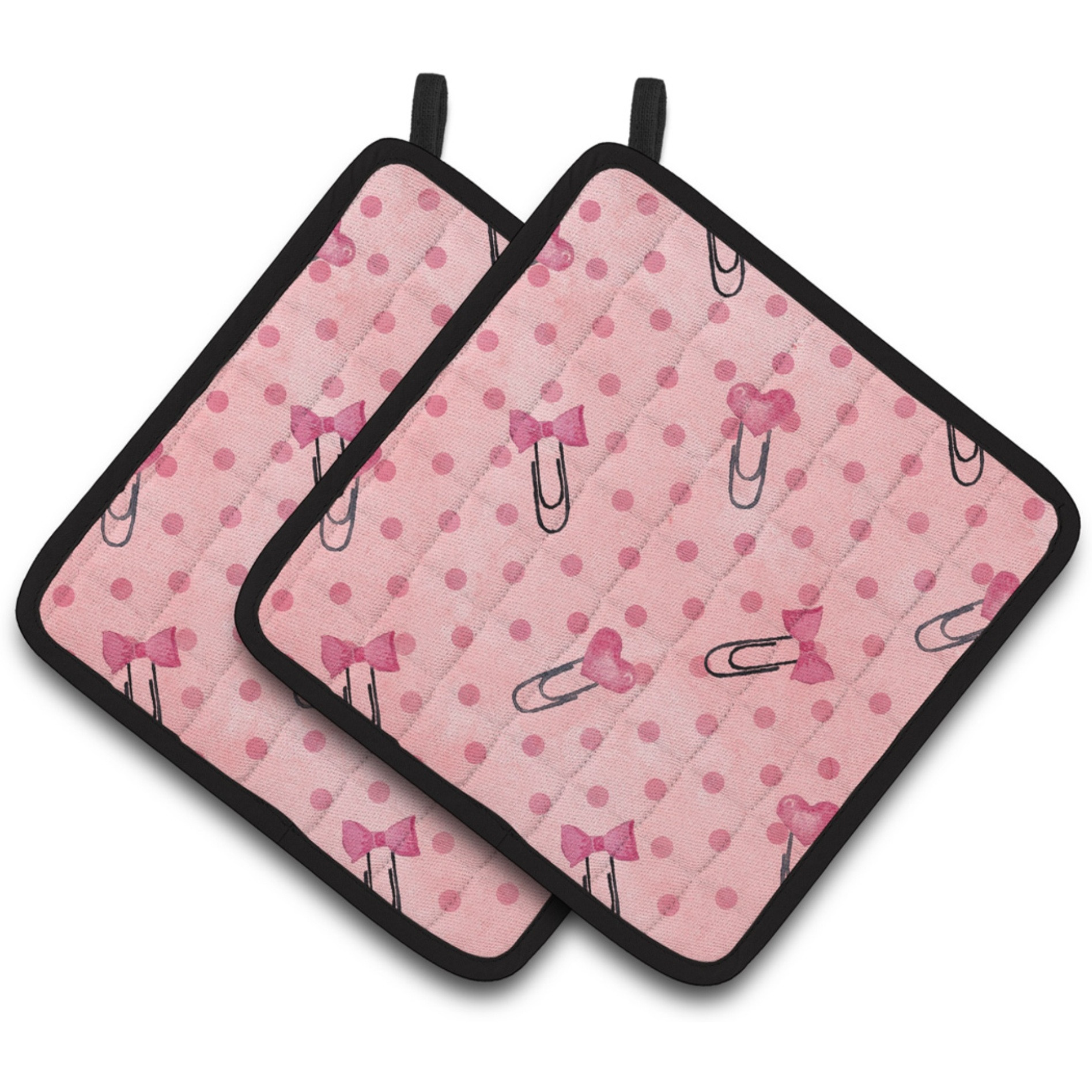 &quotCaroline's Treasures Watercolor Paper Clips and Polka dots Pink Decorated Pot Holder, 7.5"" x 7.5"", Multicolor"