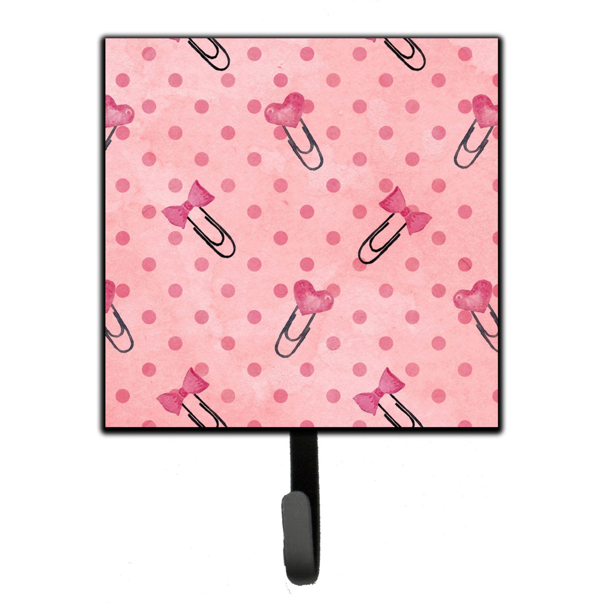 &quotCaroline's Treasures Watercolor Paper Clips and Polka dots Pink Wall Hook, Small, Multicolor"