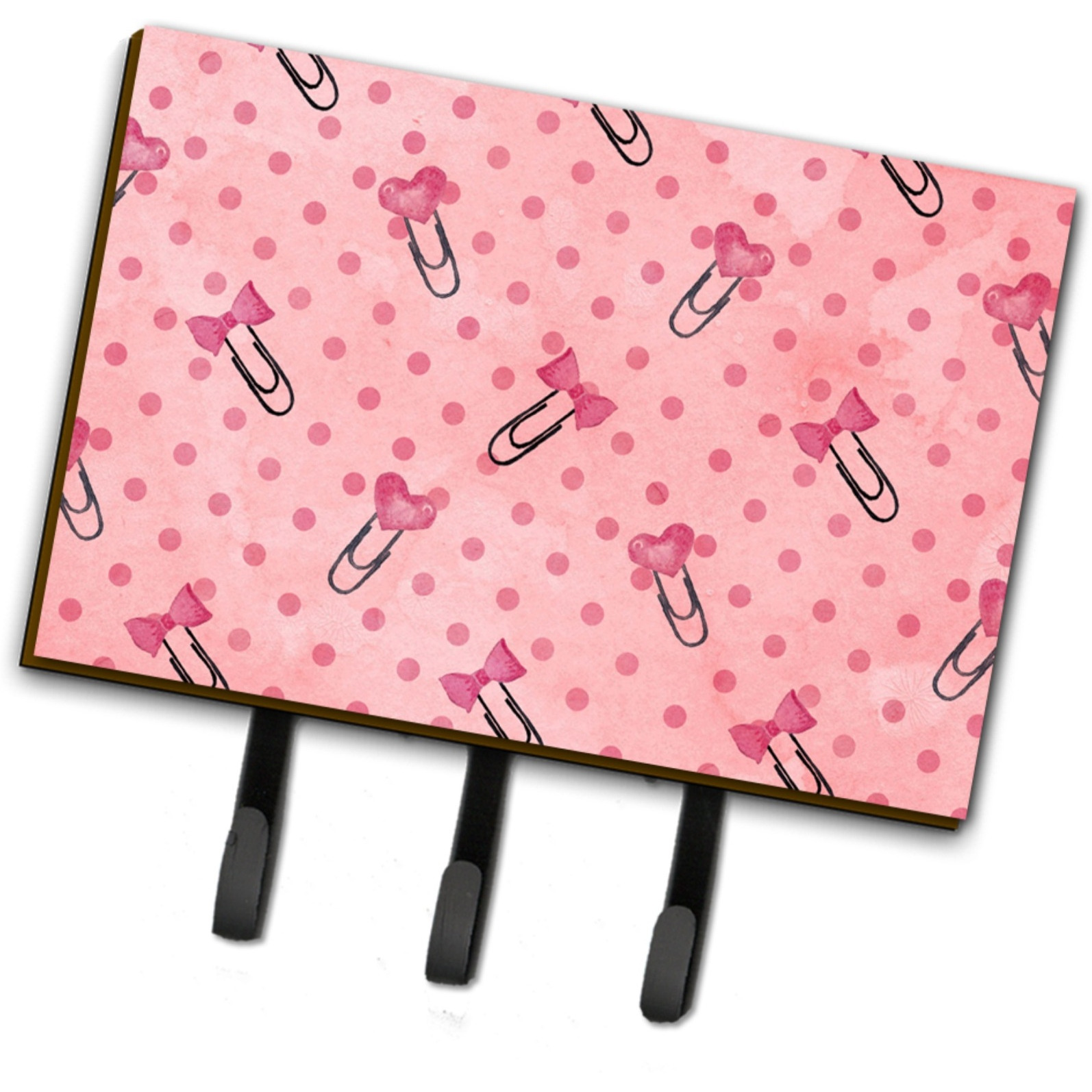 &quotCaroline's Treasures Watercolor Paper Clips and Polka dots Pink Wall Hook, Triple, Multicolor"