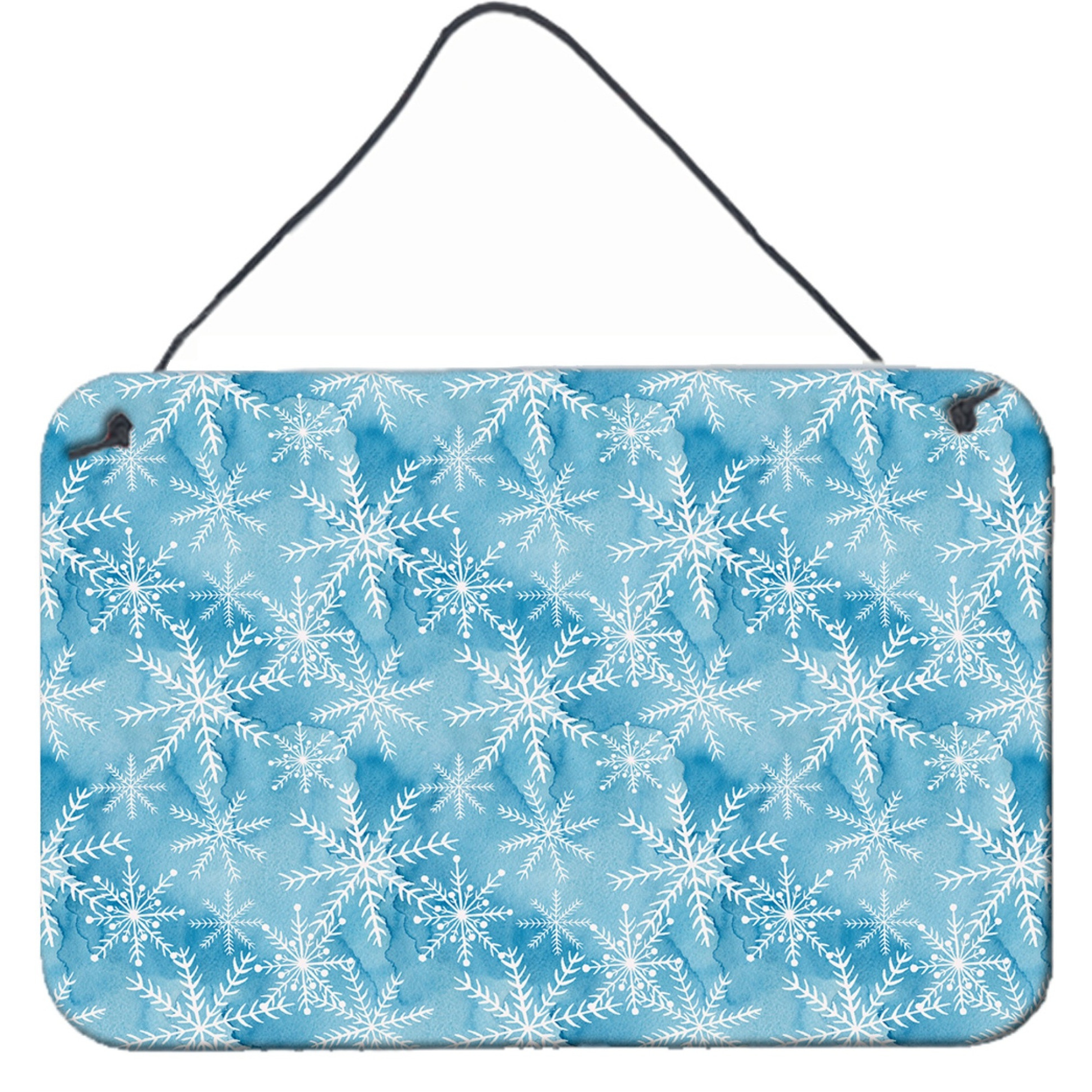 &quotCaroline's Treasures Watercolor Snowflake on Blue Metal Print, 8"" H x 12"" W, Multicolor"