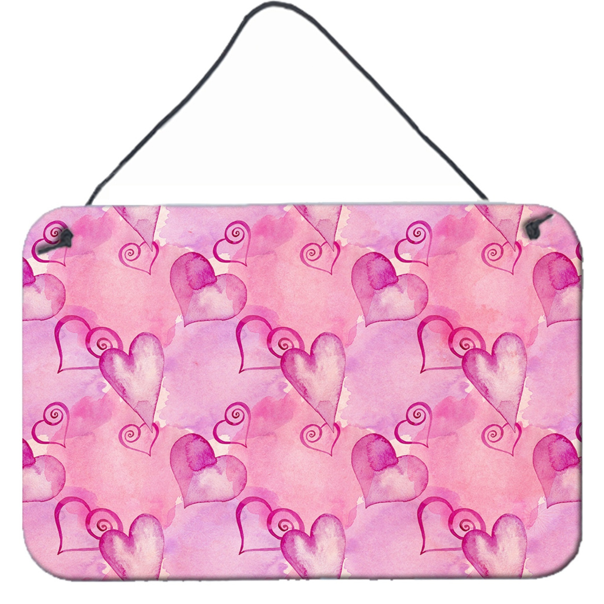 &quotCaroline's Treasures Watercolor Hot Pink Hearts Metal Print, 8"" H x 12"" W, Multicolor"