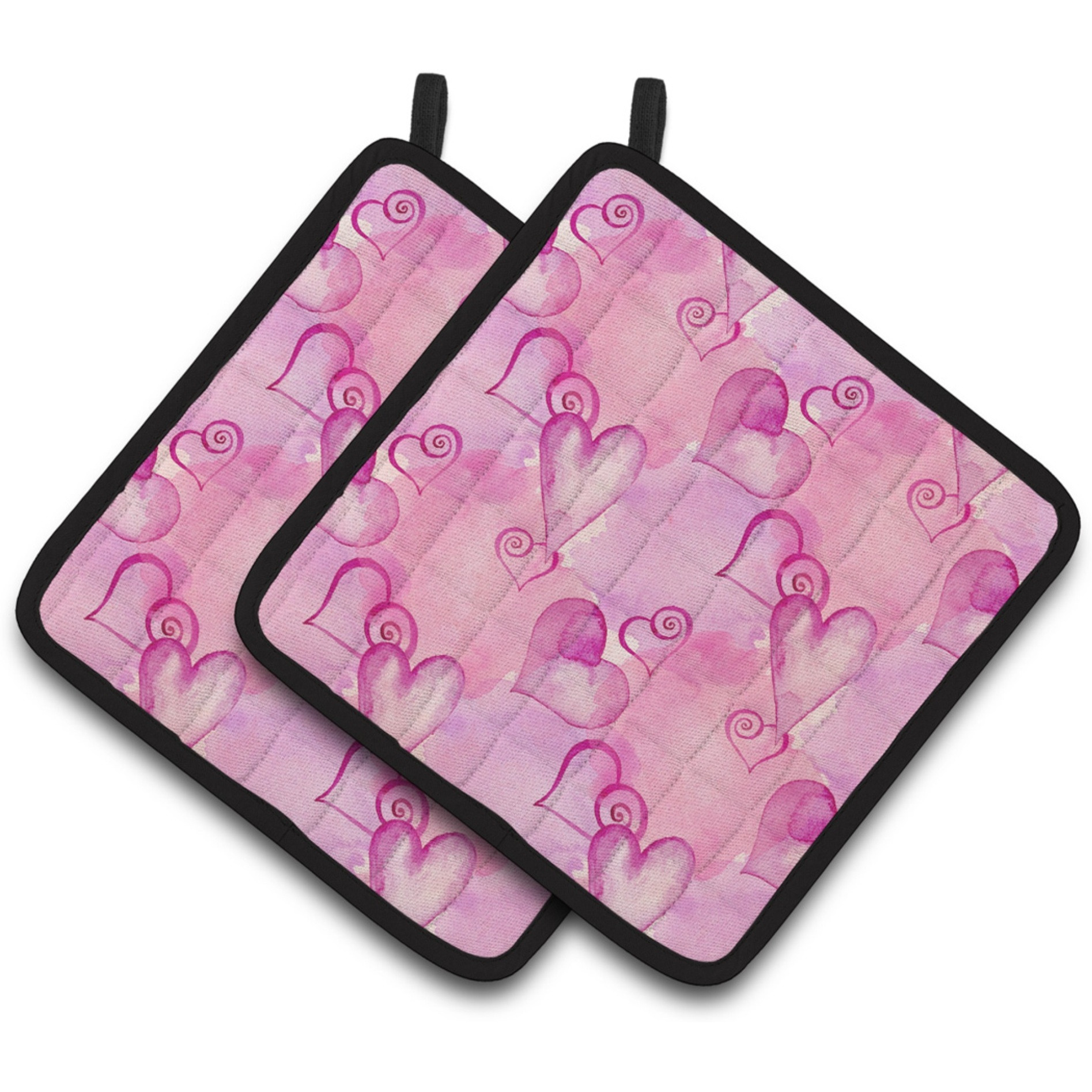 &quotCaroline's Treasures Watercolor Hot Pink Hearts Decorated Pot Holder, 7.5"" x 7.5"", Multicolor"