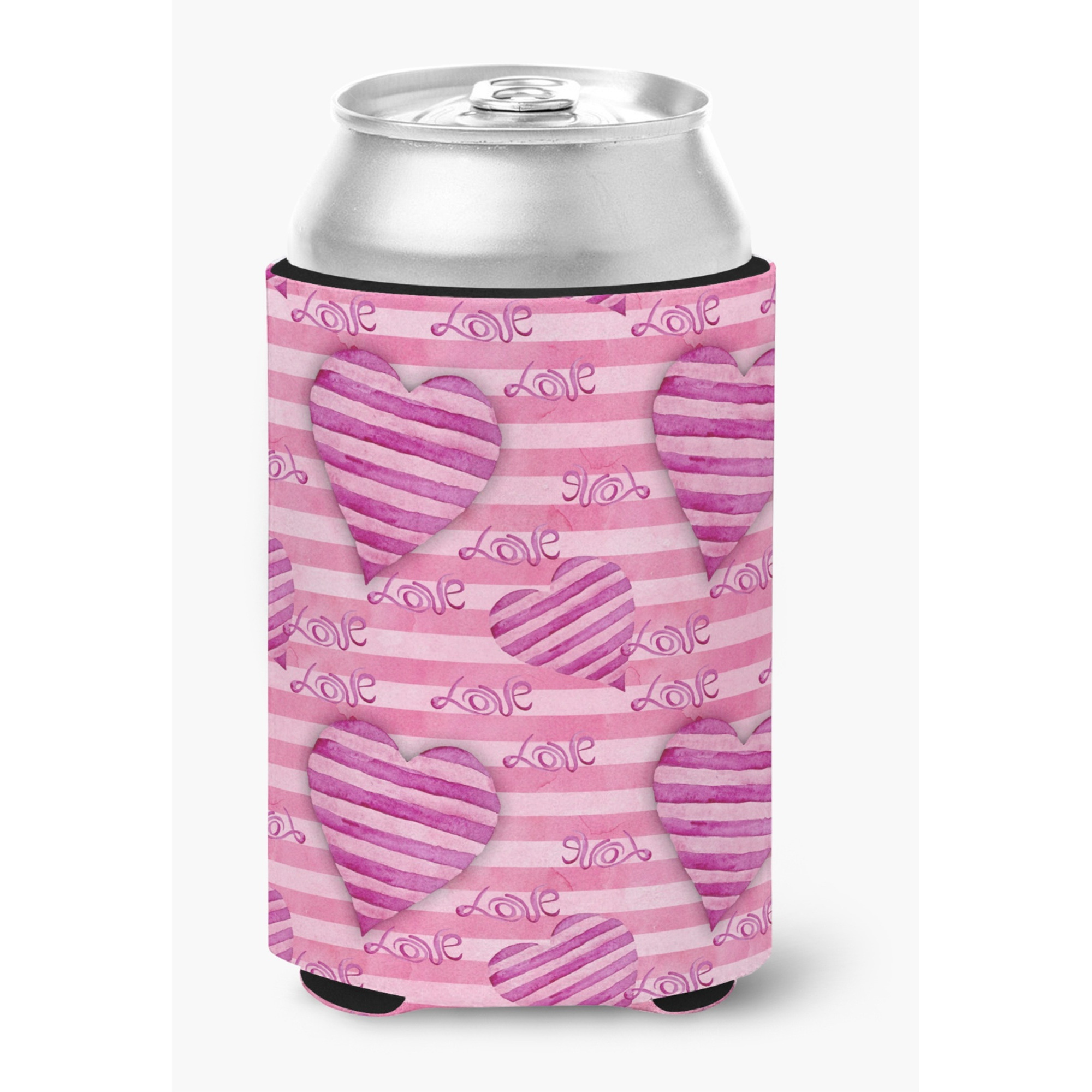 &quotCaroline's Treasures Watercolor Hot Pink Striped Hearts Decorative Can Hugger, Multicolor"