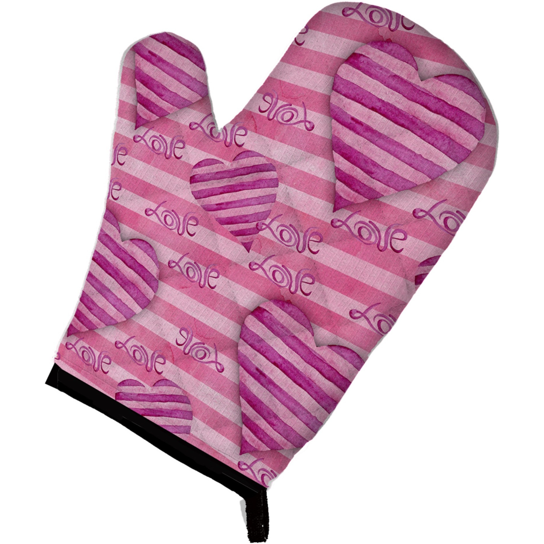 &quotCaroline's Treasures Watercolor Hot Pink Striped Hearts Decorated Oven Mitt, 12"" x 8.5"", Multicolor"