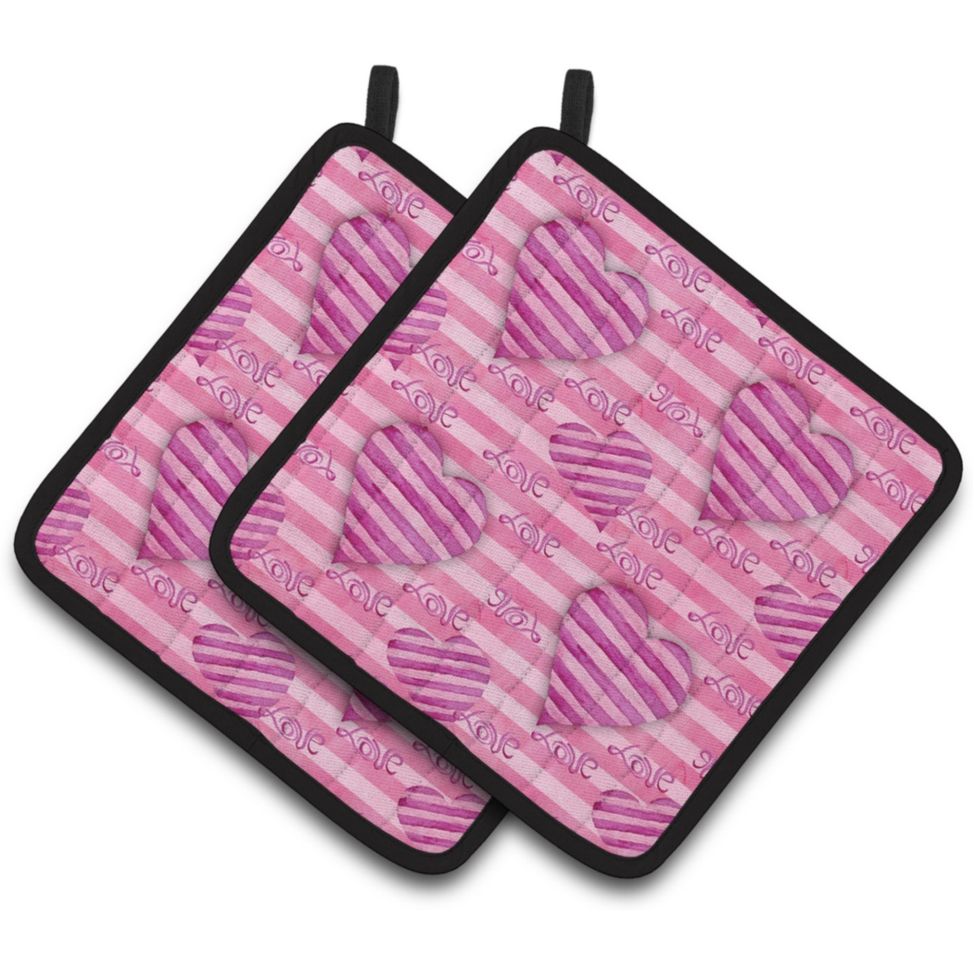 &quotCaroline's Treasures Watercolor Hot Pink Striped Hearts Decorated Pot Holder, 7.5"" x 7.5"", Multicolor"