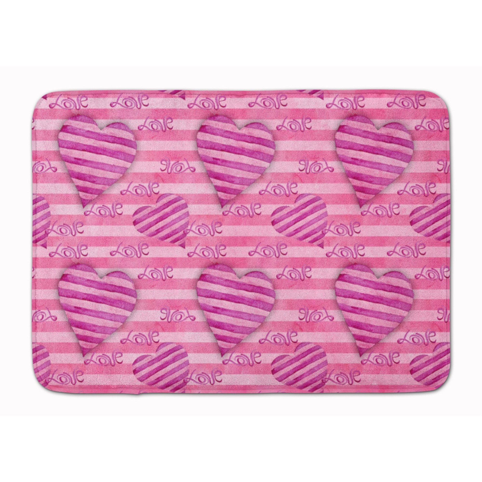 &quotCaroline's Treasures Watercolor Hot Pink Striped Hearts Floor Mat, 19"" H x 27"" W, Multicolor"