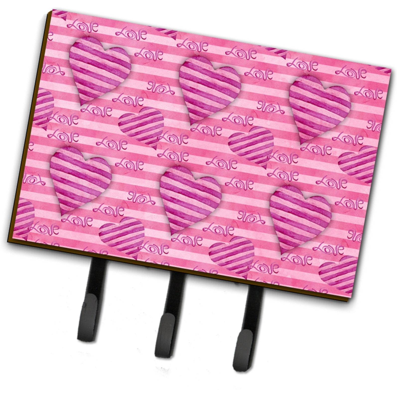 &quotCaroline's Treasures Watercolor Hot Pink Striped Hearts Wall Hook, Triple, Multicolor"