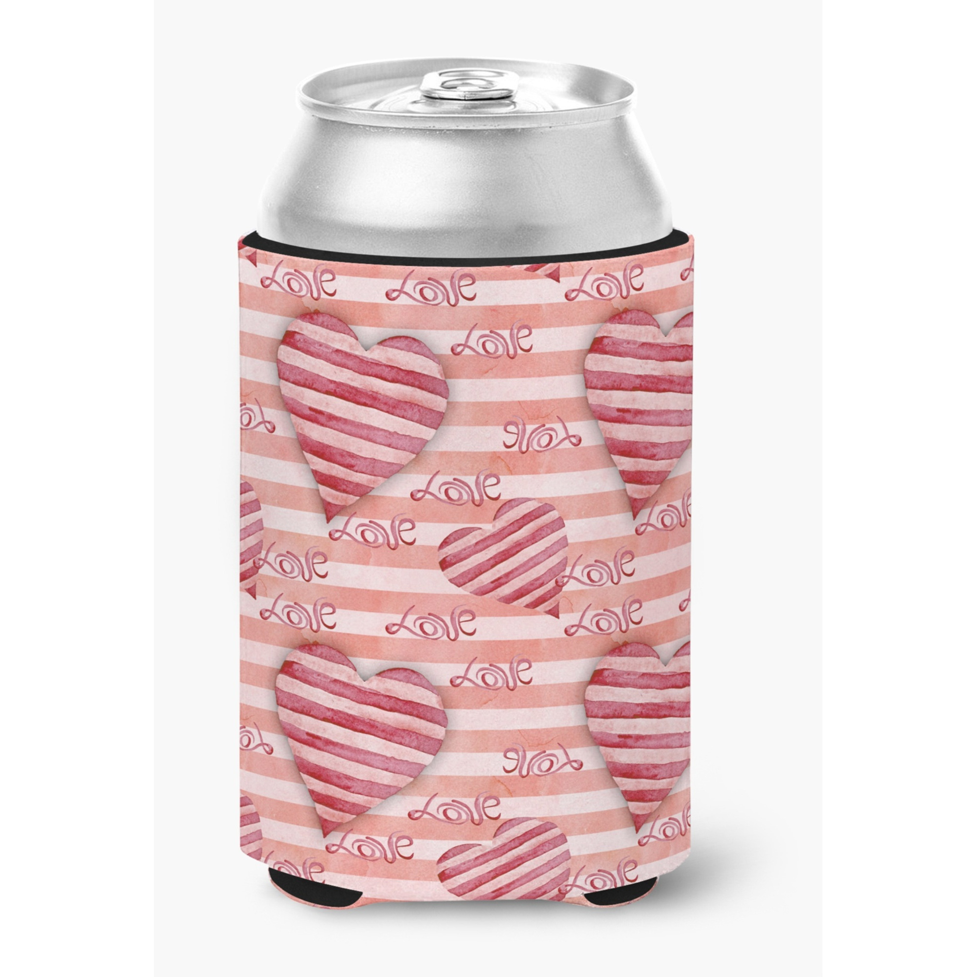 &quotCaroline's Treasures Watercolor Red Striped Hearts Decorative Can Hugger, Multicolor"