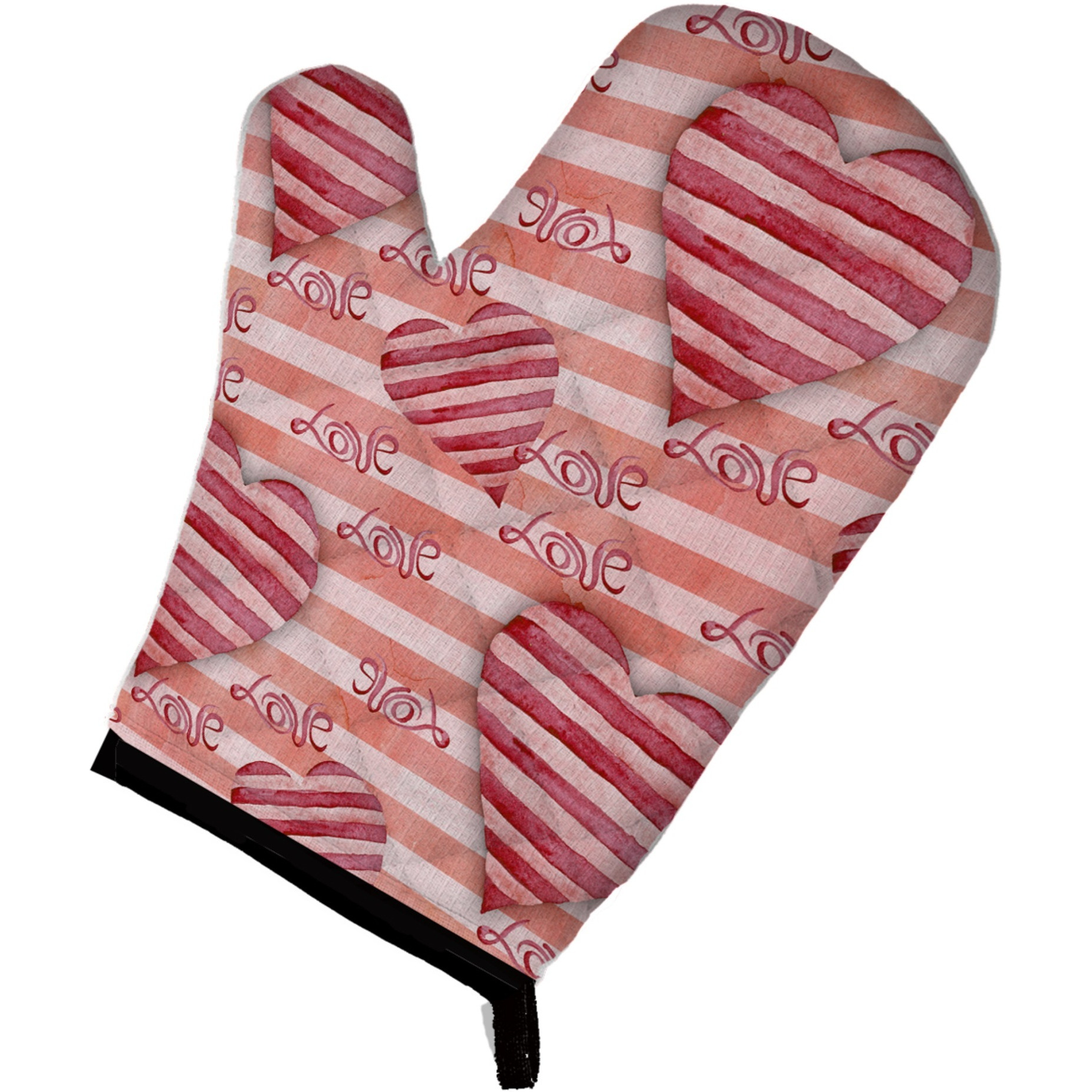 &quotCaroline's Treasures Watercolor Red Striped Hearts Decorated Oven Mitt, 12"" x 8.5"", Multicolor"