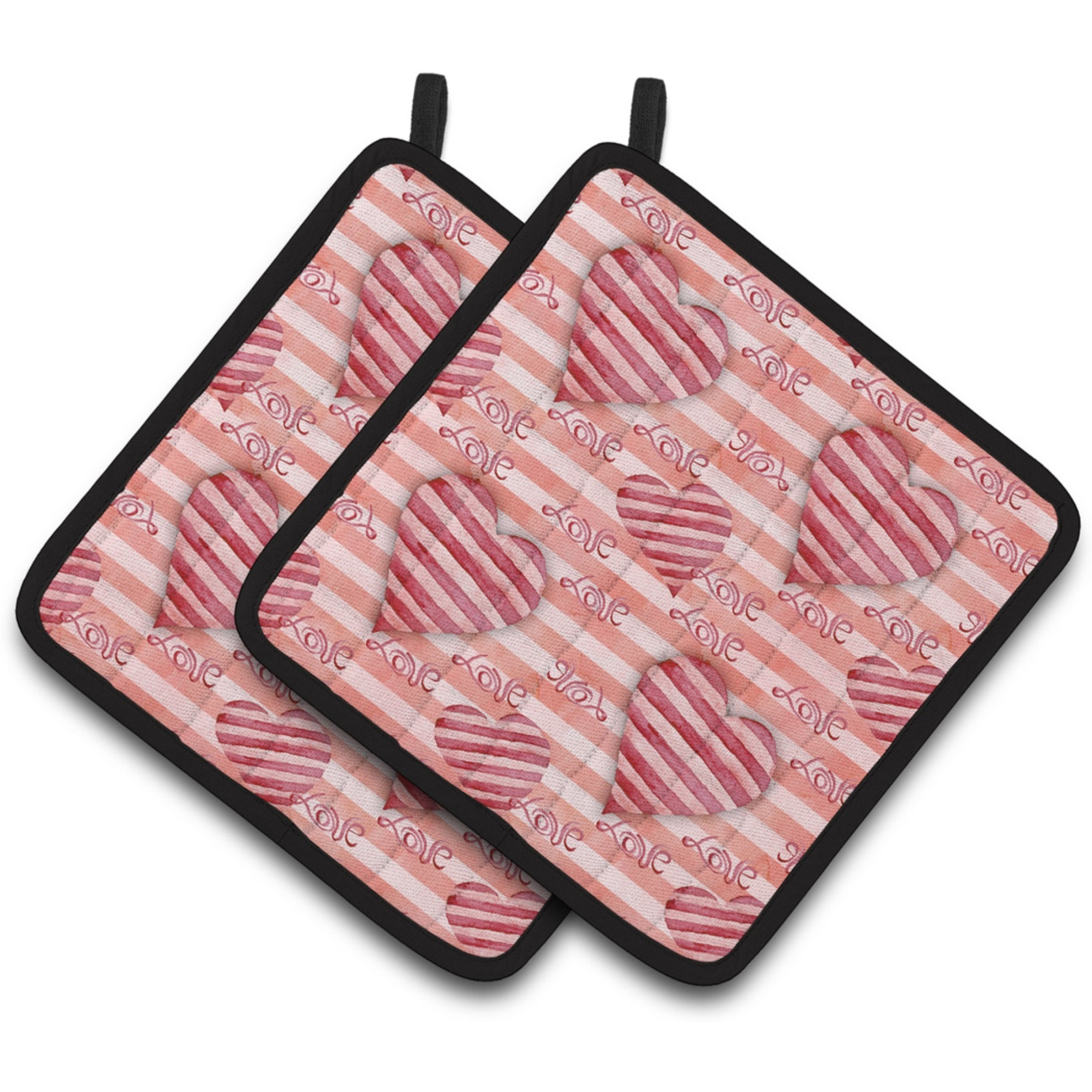 &quotCaroline's Treasures Watercolor Red Striped Hearts Decorated Pot Holder, 7.5"" x 7.5"", Multicolor"