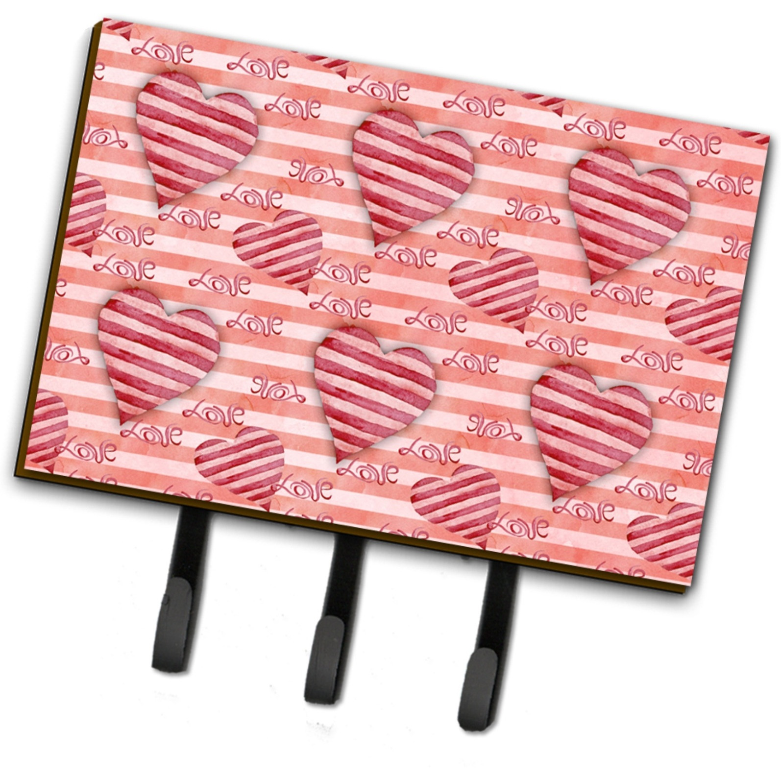 &quotCaroline's Treasures Watercolor Red Striped Hearts Wall Hook, Triple, Multicolor"
