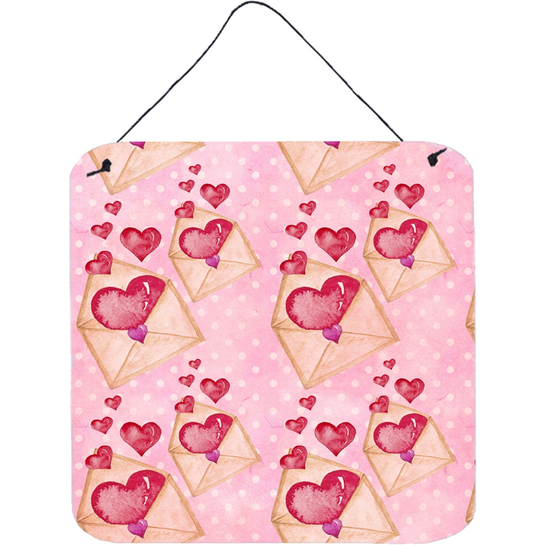 &quotCaroline's Treasures Watercolor Pink Love Letter Metal Print, 6"" H x 6"" W, Multicolor"