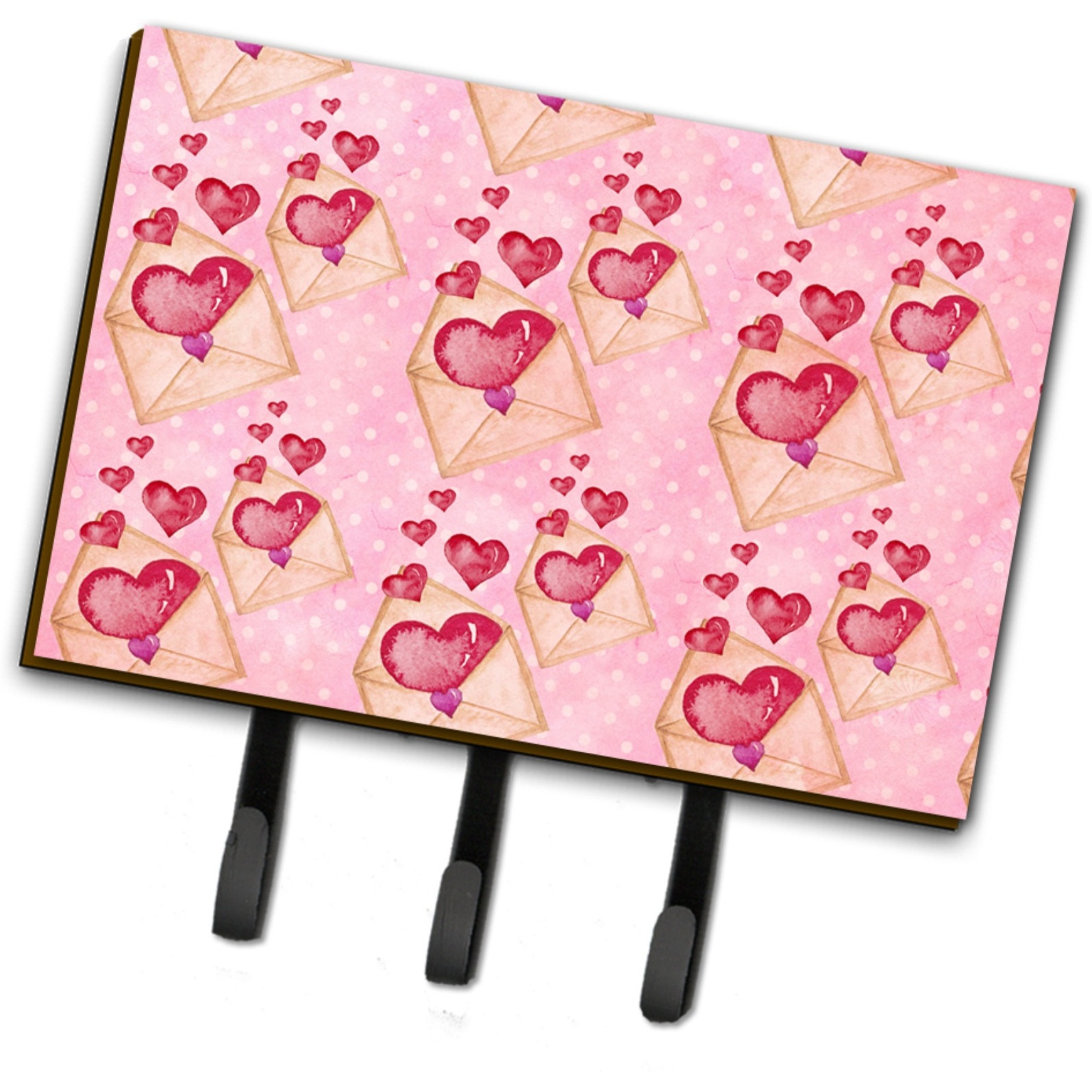 &quotCaroline's Treasures Watercolor Pink Love Letter Wall Hook, Triple, Multicolor"