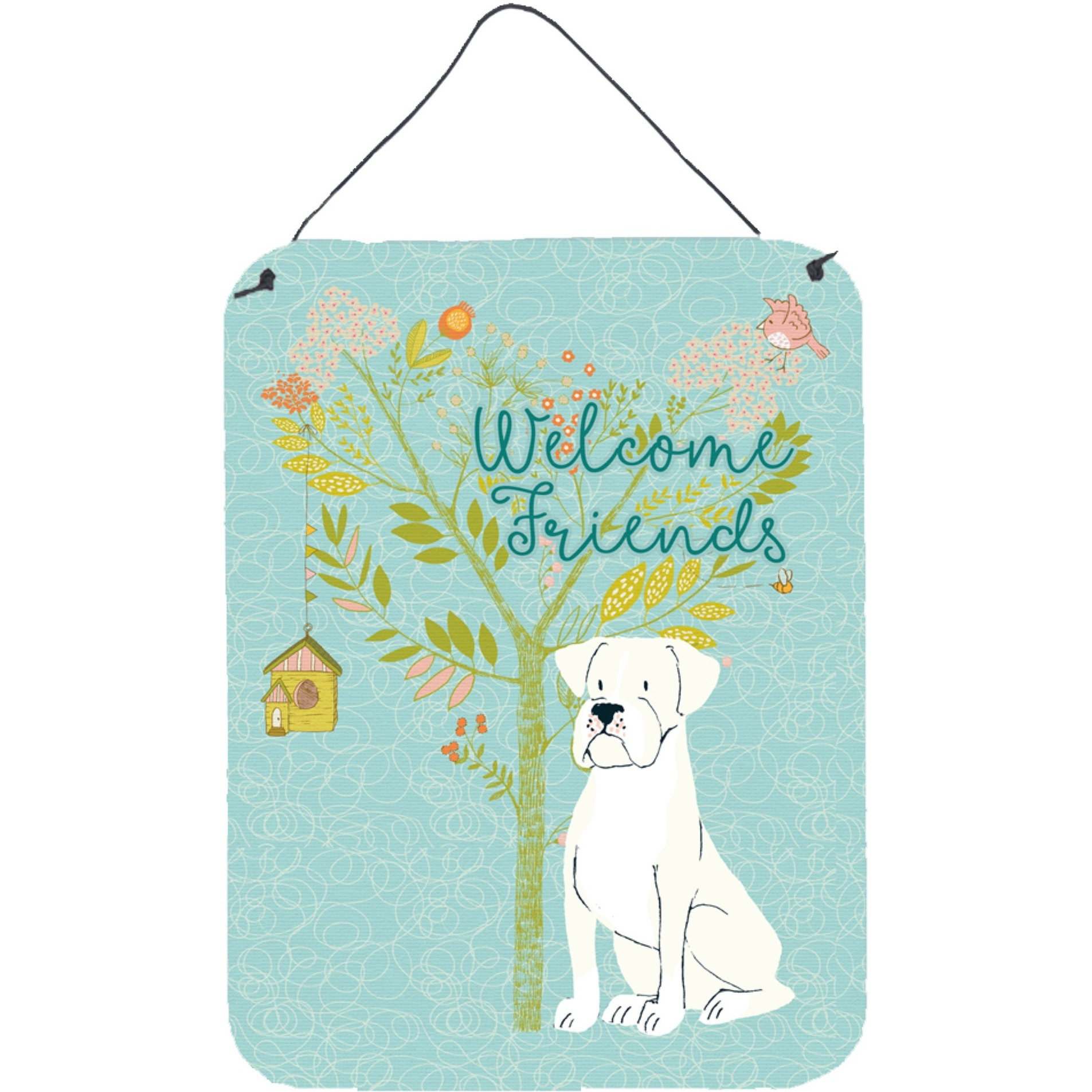 &quotCaroline's Treasures Welcome Friends White Boxer Metal Print, 16h x 12w, Multicolor"