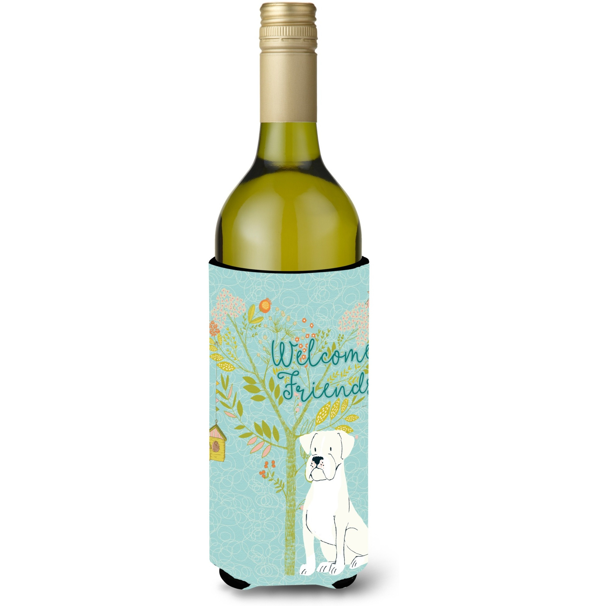 &quotCaroline's Treasures Welcome Friends White Boxer Decorative Bottle Hugger, 750 ml, Multicolor"