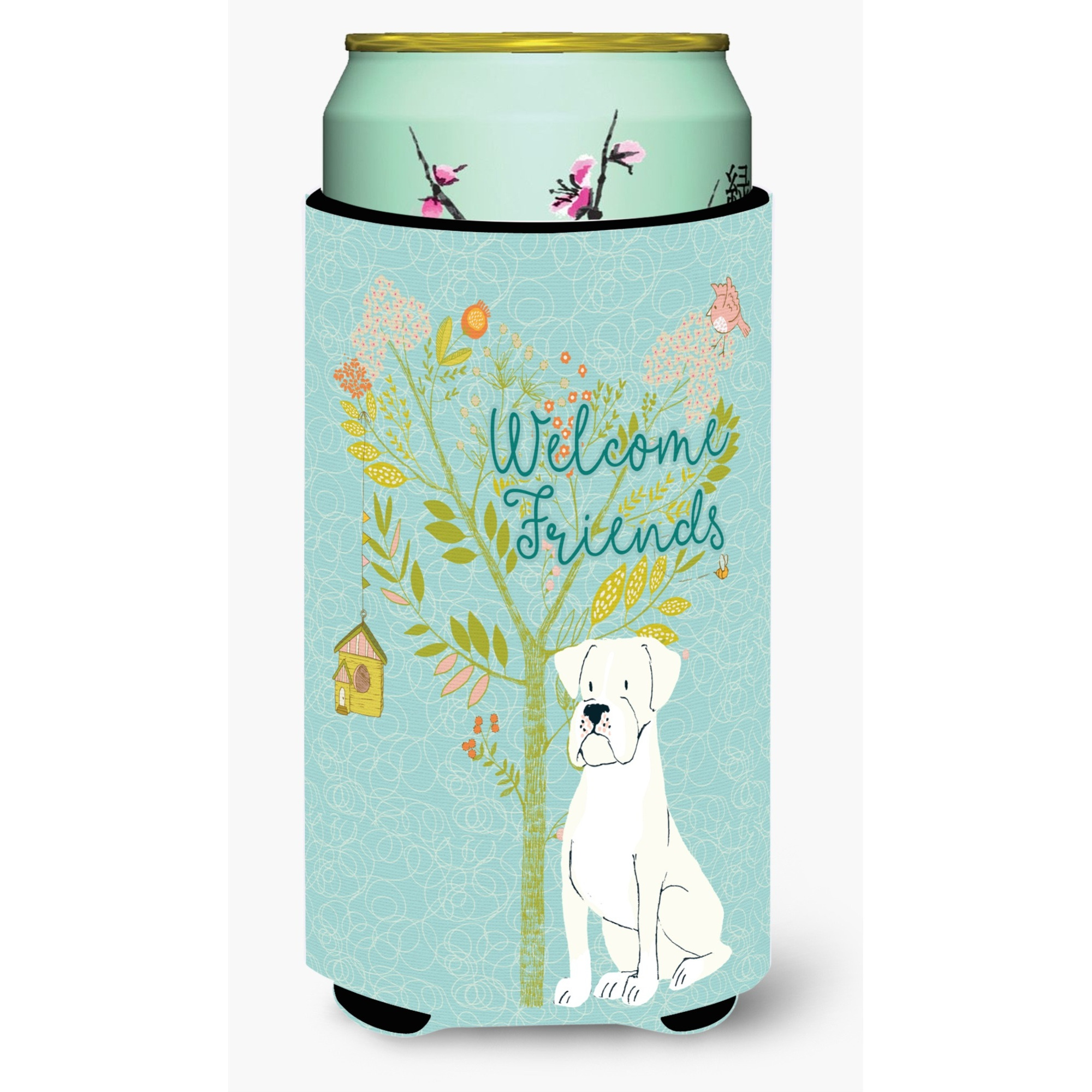 &quotCaroline's Treasures Welcome Friends White Boxer Decorative Can Hugger, Tall Boy, Multicolor"