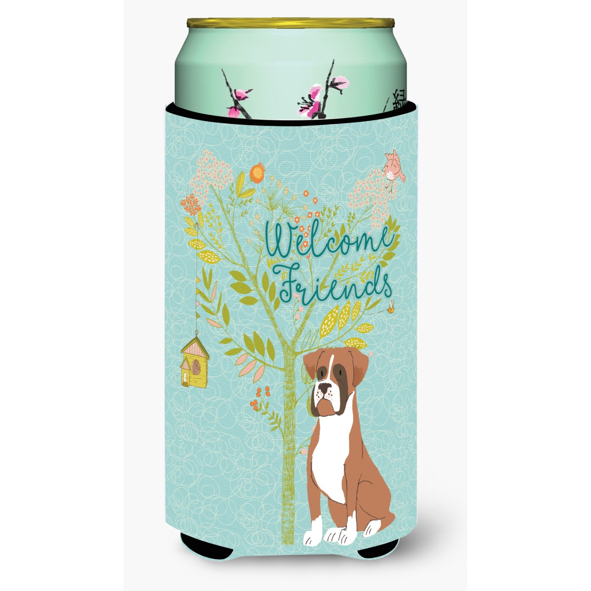 &quotCaroline's Treasures Welcome Friends Flashy Fawn Boxer Decorative Can Hugger, Tall Boy, Multicolor"