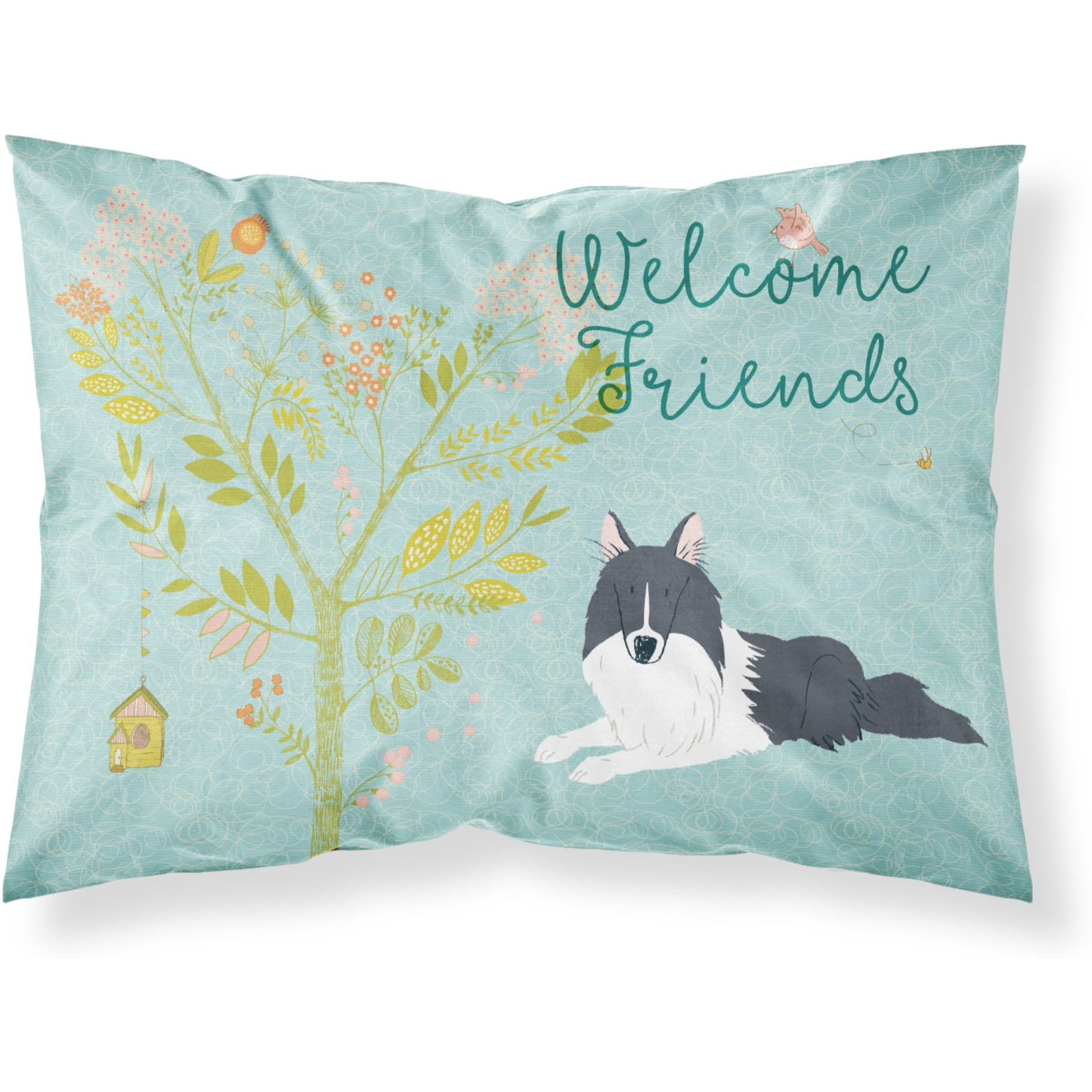 &quotCaroline's Treasures "&quotWelcome Friends Black White Collie"" Printed, Polyester Envelope Closure pillowcase, Standard, Multicolor"