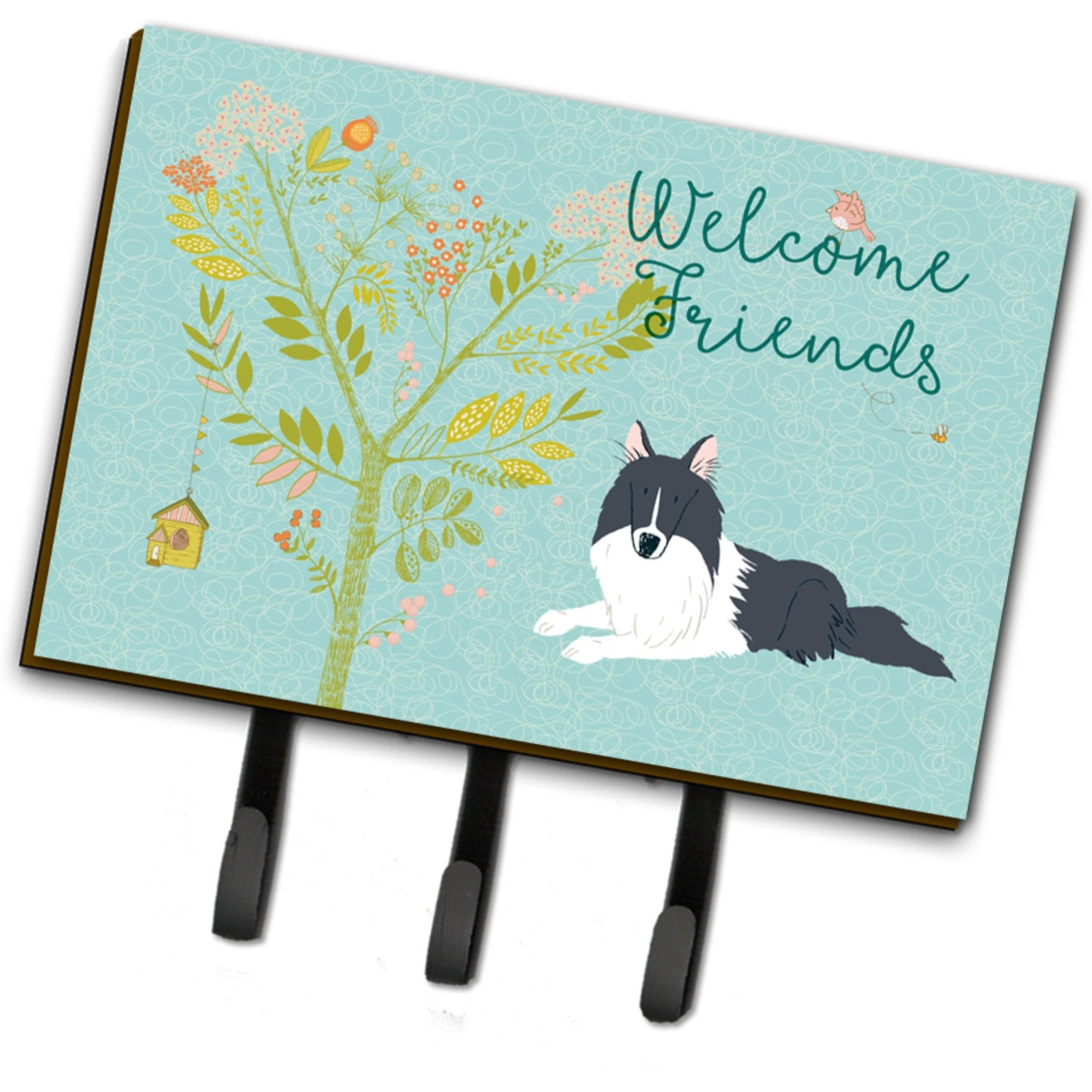 &quotCaroline's Treasures Welcome Friends Black White Collie Wall Hook, Triple, Multicolor"