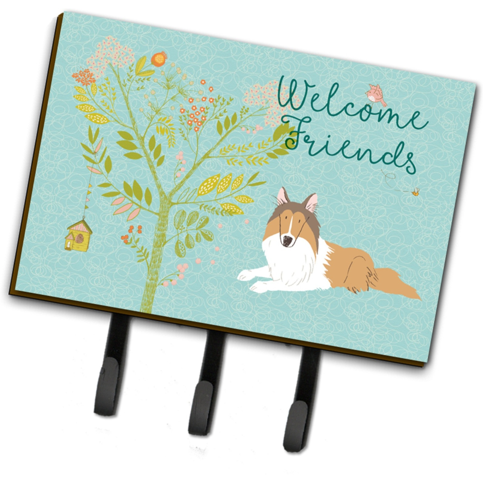 &quotCaroline's Treasures Welcome Friends Collie Wall Hook, Triple, Multicolor"