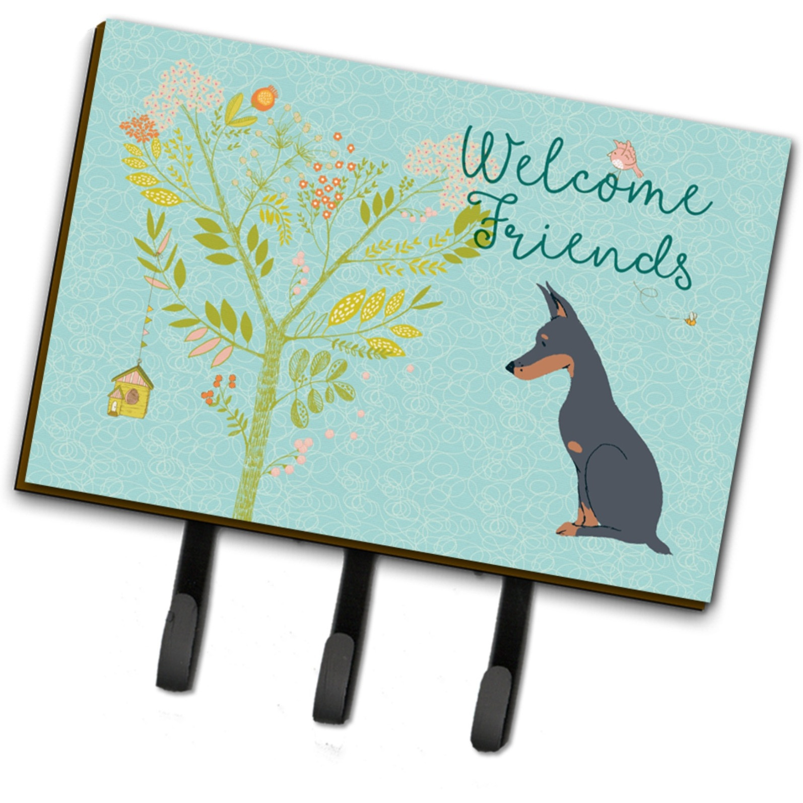 &quotCaroline's Treasures Welcome Friends Doberman Pinscher Wall Hook, Triple, Multicolor"