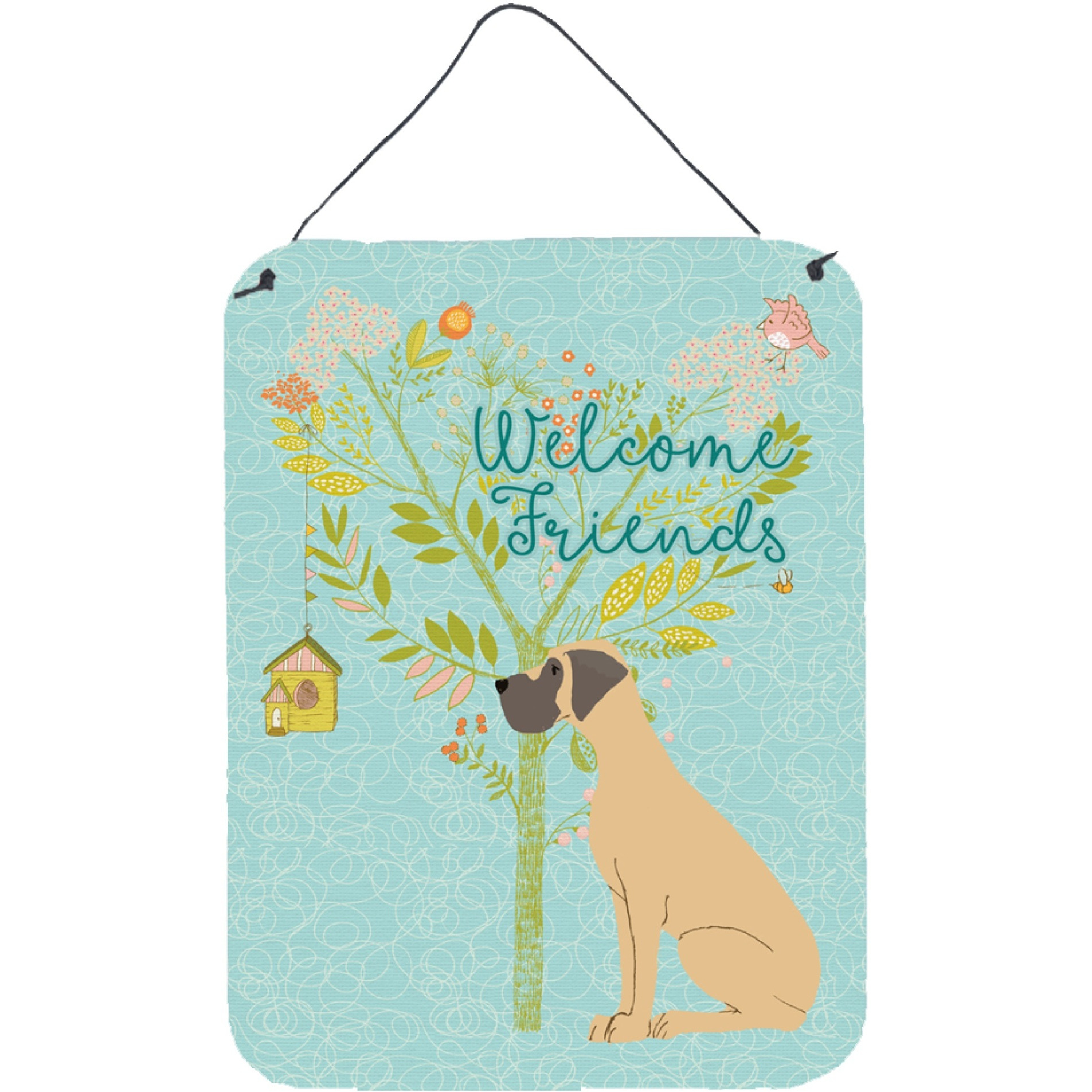 &quotCaroline's Treasures Friends Welcome Fawn Dane Natural Ears Metal Print, 16h x 12w, Multicolor"