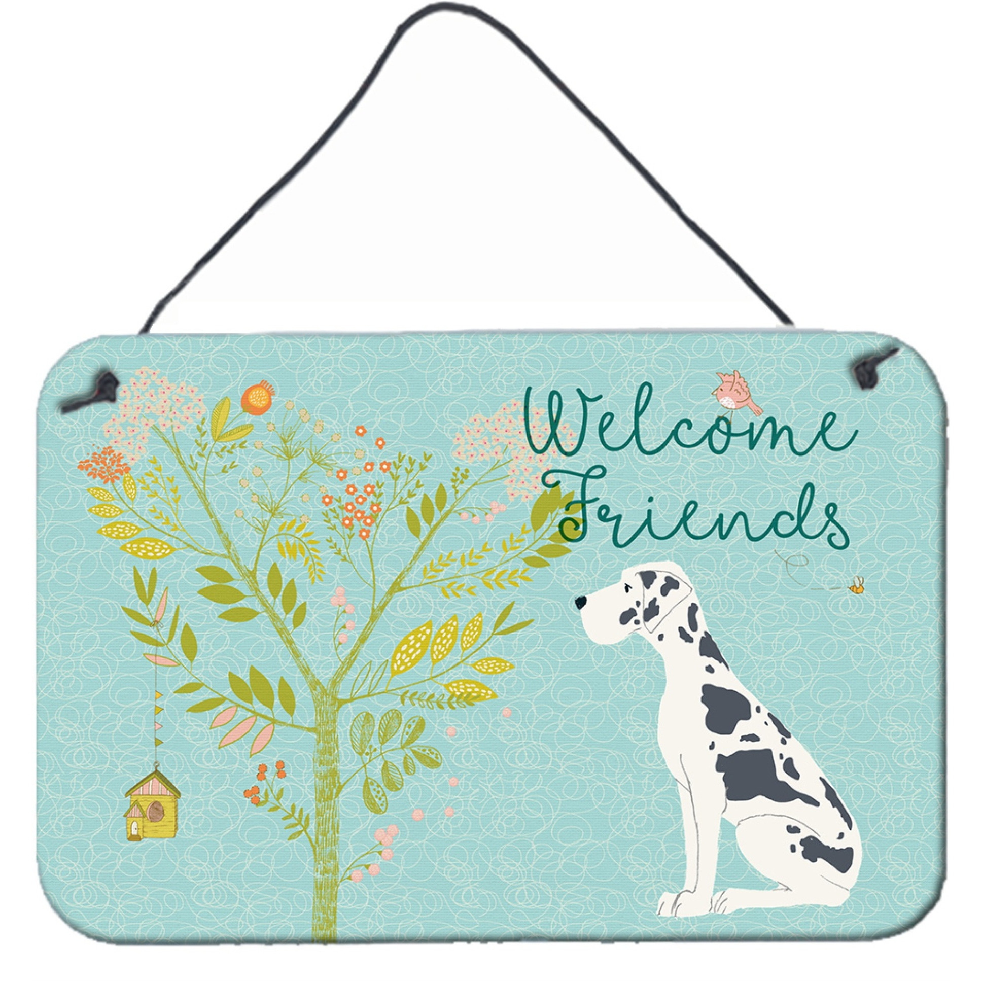 &quotCaroline's Treasures Welcome Friends Harlequin Dane Metal Print, 8hx12w"
