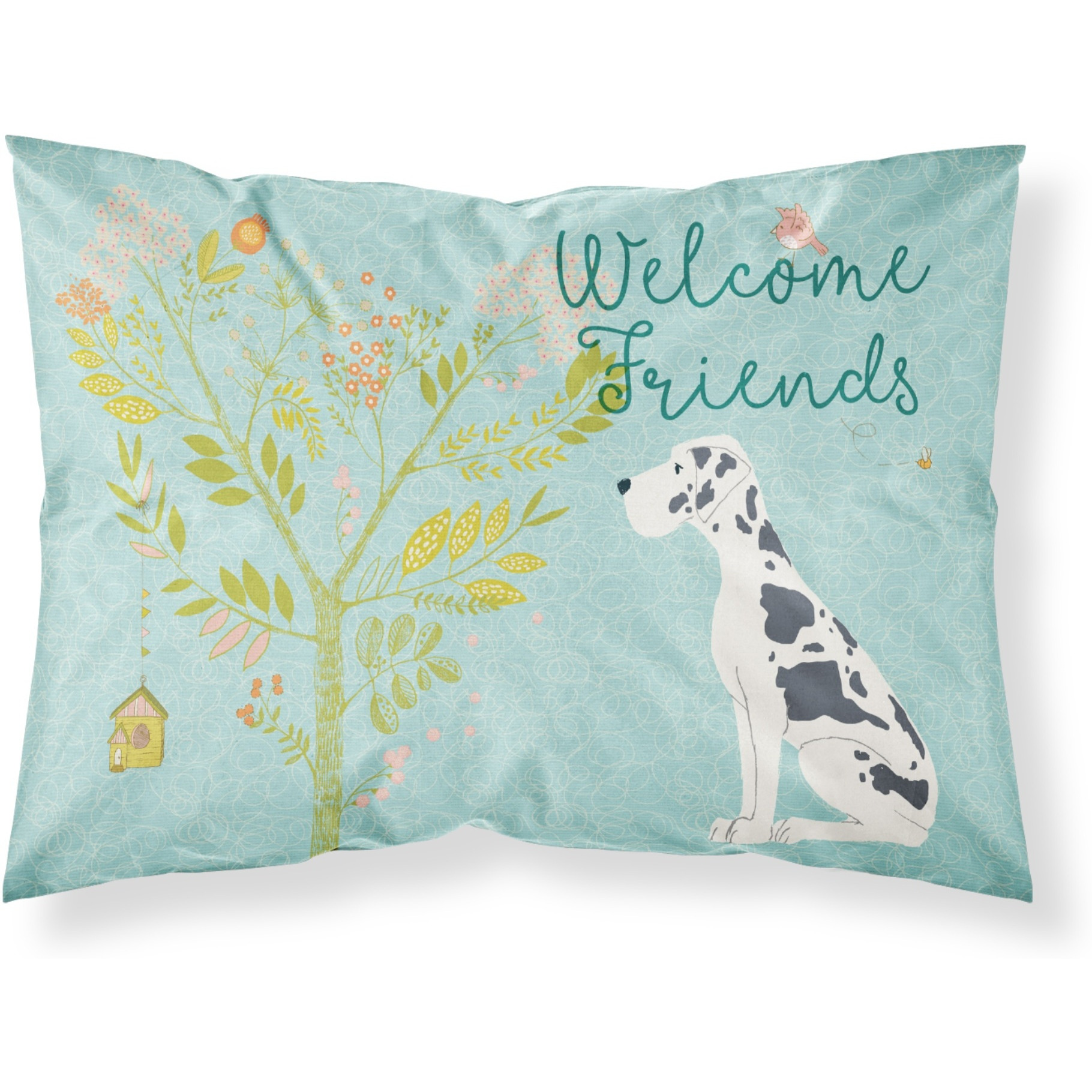 &quotCaroline's Treasures "&quotWelcome Friends Harlequin Great Dane"" Printed, Polyester Envelope Closure pillowcase, Standard, Multicolor"