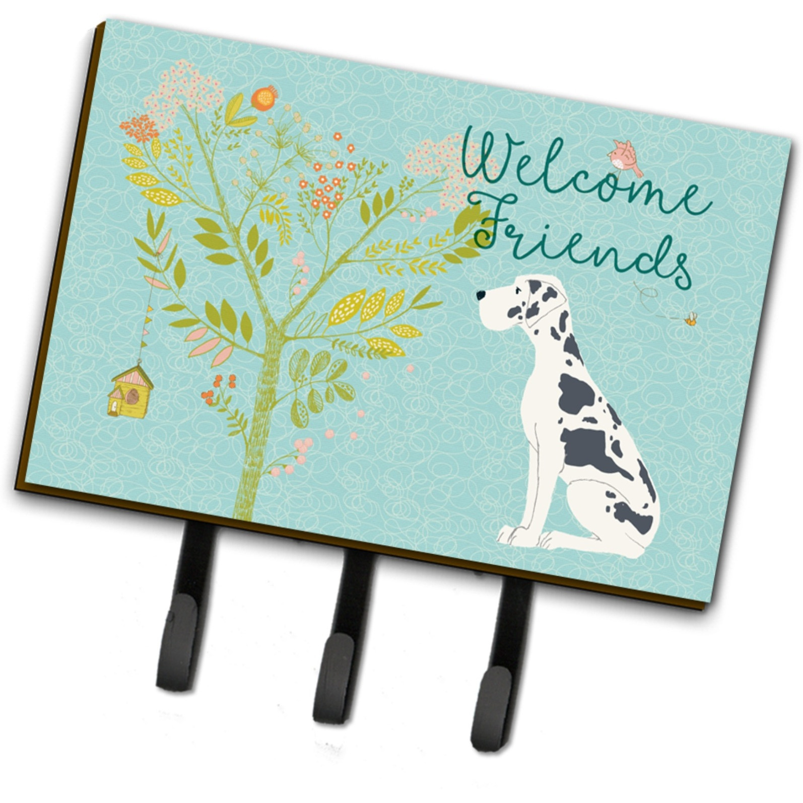 &quotCaroline's Treasures Welcome Friends Harlequin Dane Wall Hook, Triple"