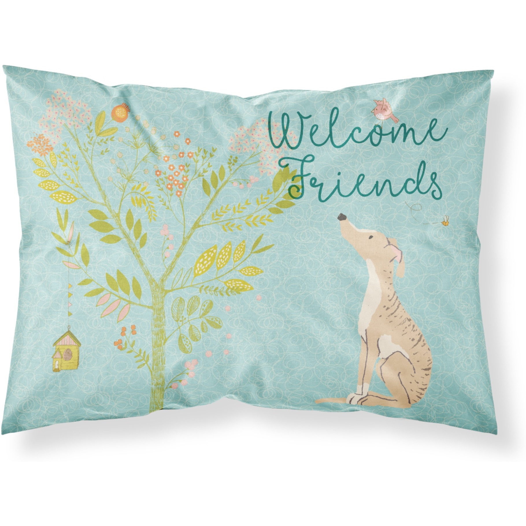 &quotCaroline's Treasures Welcome Friends Brindle Greyhound Printed, Polyester, 250 Thread count, Envelope closure Pillowcase, Standard, Multicolor"